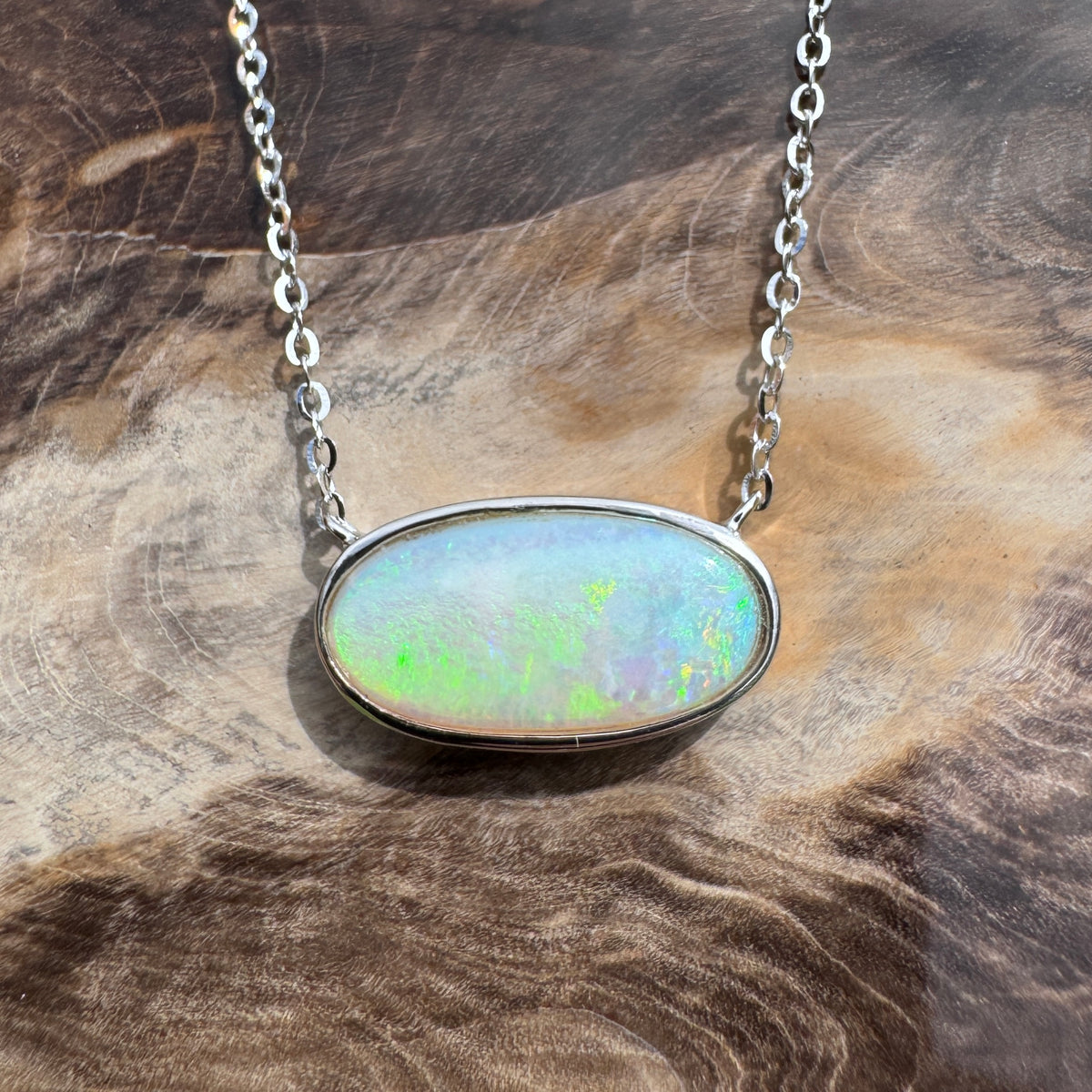 2.2ct Coober Pedy Opal Pendant Necklace ~ 'Lamington Greens' | 925 Sterling Silver | Solid Australian Opal