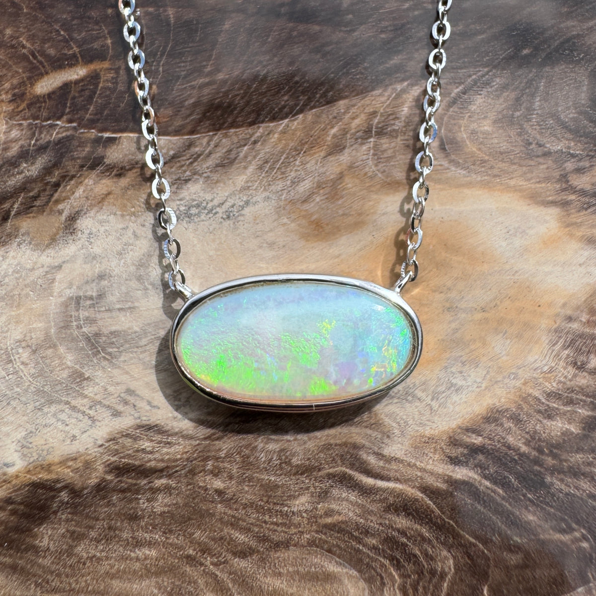 2.2ct Coober Pedy Opal Pendant Necklace ~ 'Lamington Greens' | 925 Sterling Silver | Solid Australian Opal