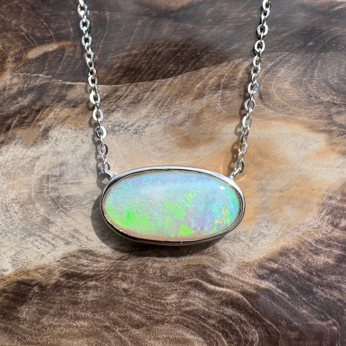 2.2ct Coober Pedy Opal Pendant Necklace ~ 'Lamington Greens' | 925 Sterling Silver | Solid Australian Opal