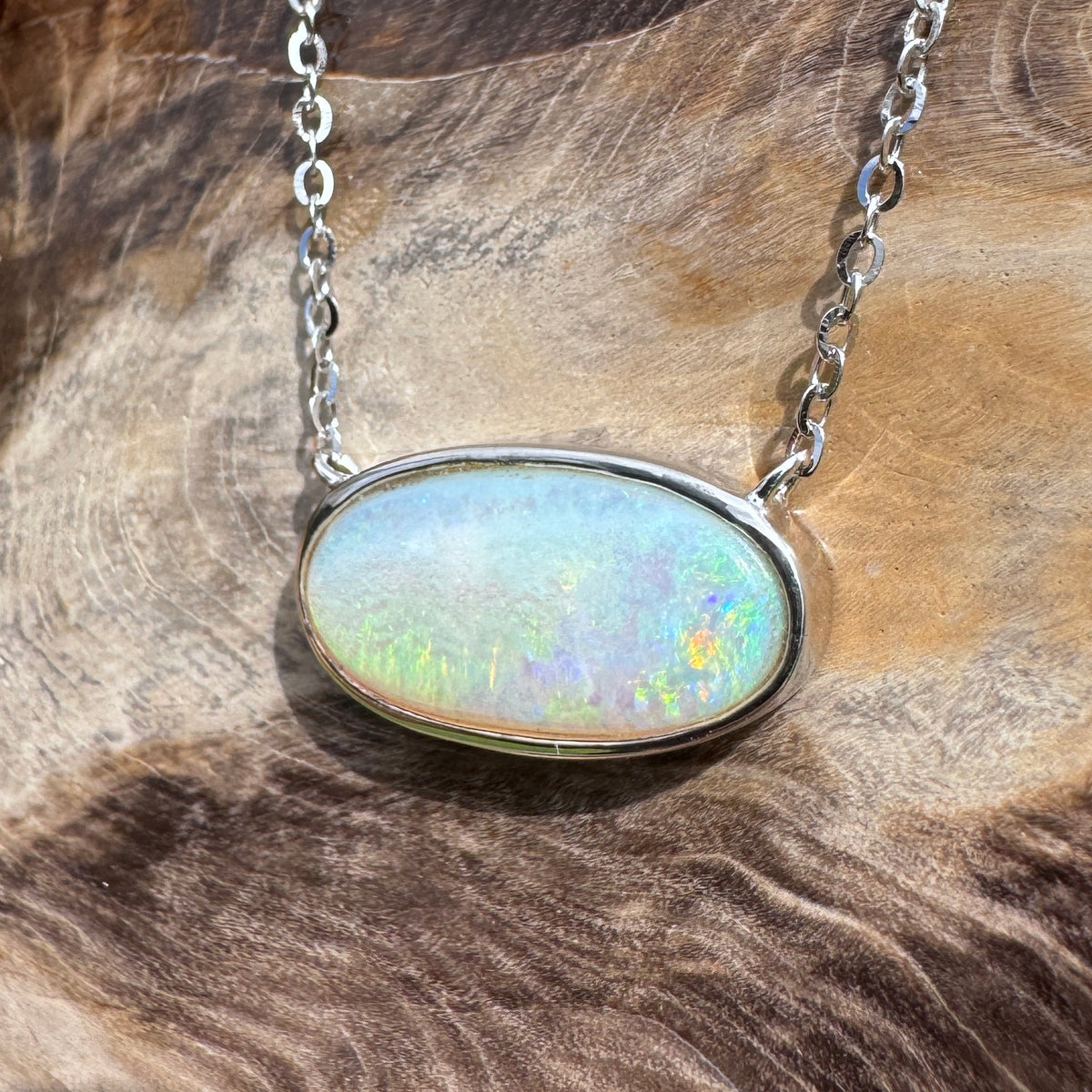 2.2ct Coober Pedy Opal Pendant Necklace ~ 'Lamington Greens' | 925 Sterling Silver | Solid Australian Opal