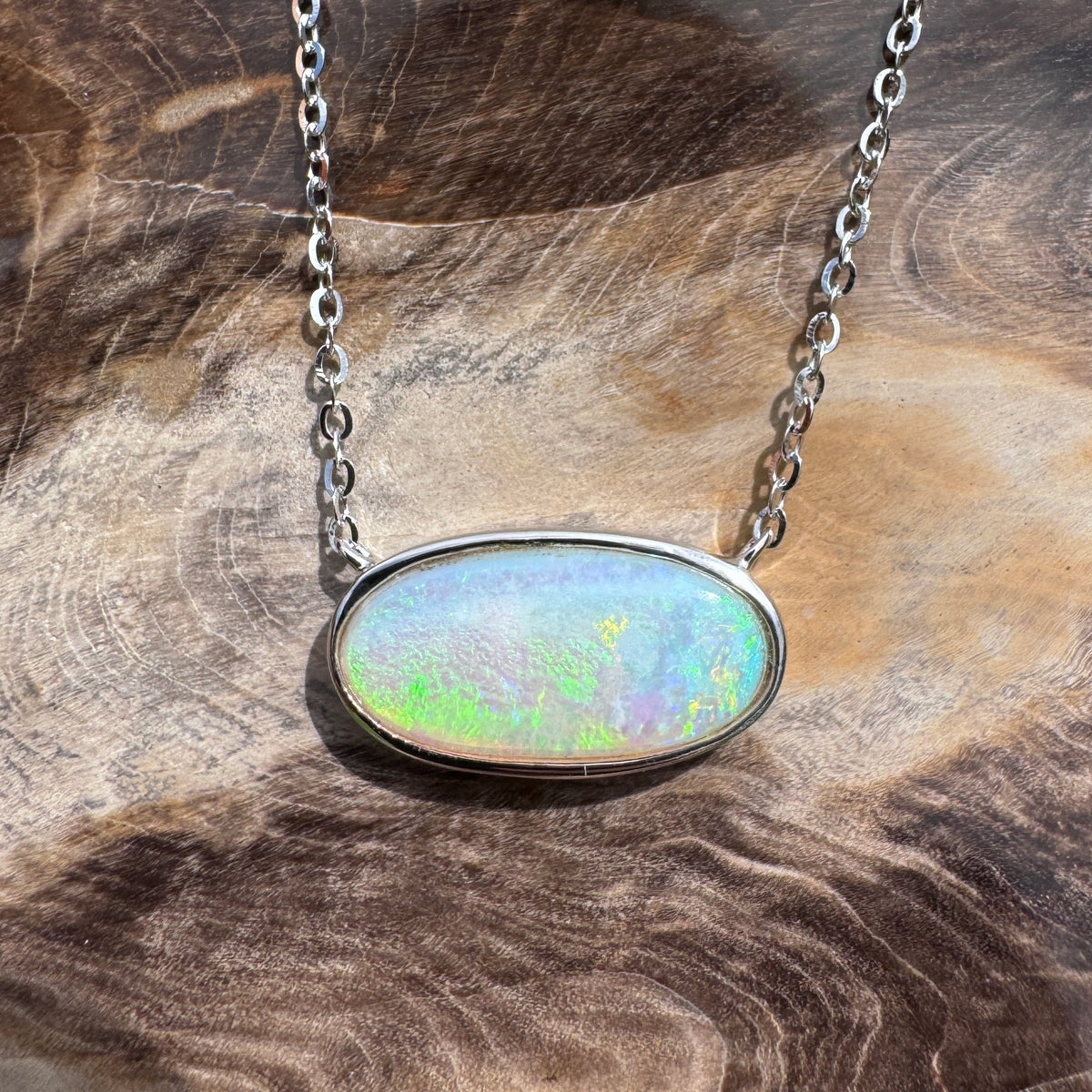 2.2ct Coober Pedy Opal Pendant Necklace ~ 'Lamington Greens' | 925 Sterling Silver | Solid Australian Opal