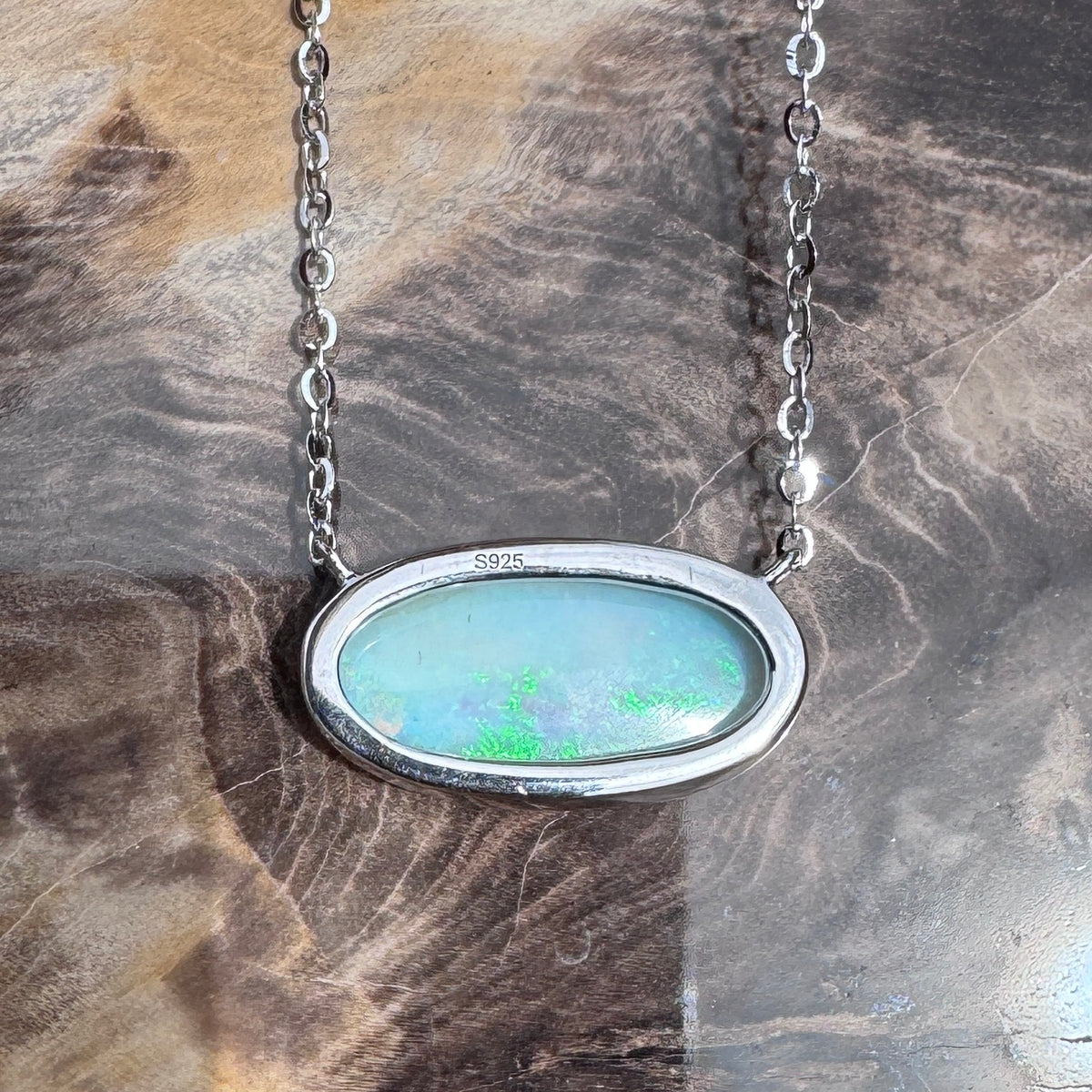 2.2ct Coober Pedy Opal Pendant Necklace ~ 'Lamington Greens' | 925 Sterling Silver | Solid Australian Opal