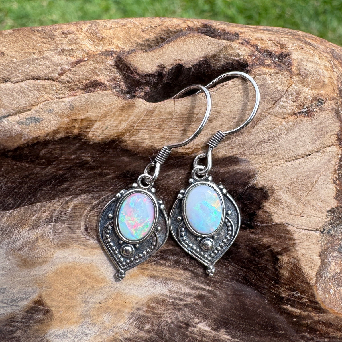 0.9ct Coober Pedy Opal Hook Earrings ~ 'Mount Gambier Fire' | 925 Sterling Silver | Solid Australian Opal