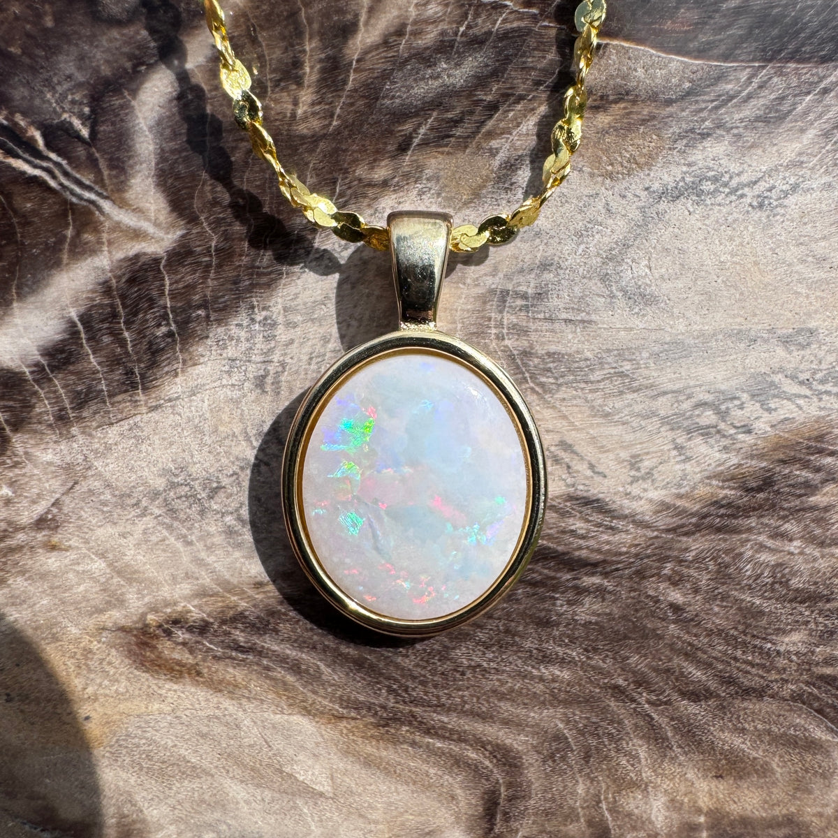 1.2ct Coober Pedy Opal Pendant Necklace ~ 'Gulgong Gold' | Yellow Gold Coated 925 Sterling Silver | Solid Australian Opal