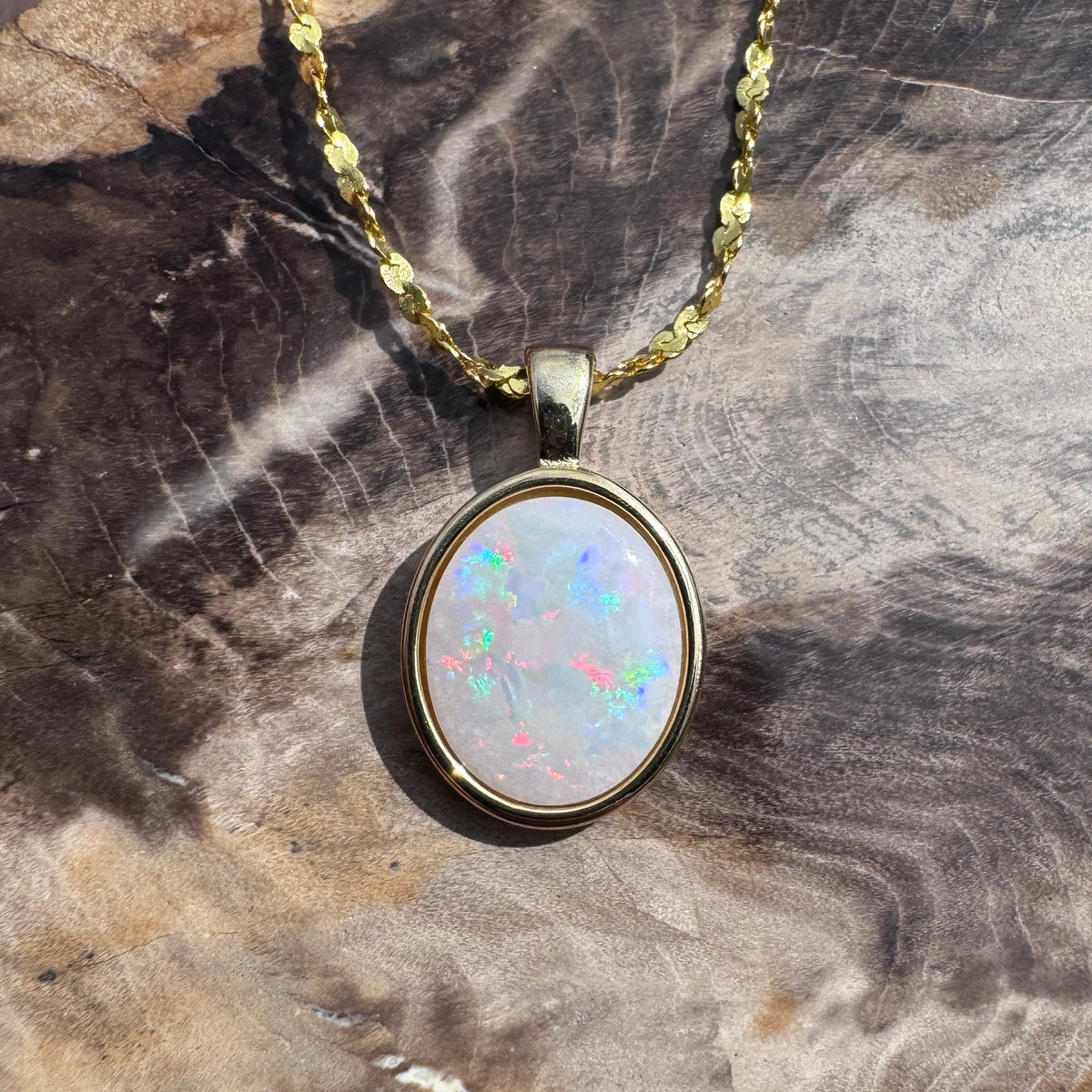 1.2ct Coober Pedy Opal Pendant Necklace ~ 'Gulgong Gold' | Yellow Gold Coated 925 Sterling Silver | Solid Australian Opal