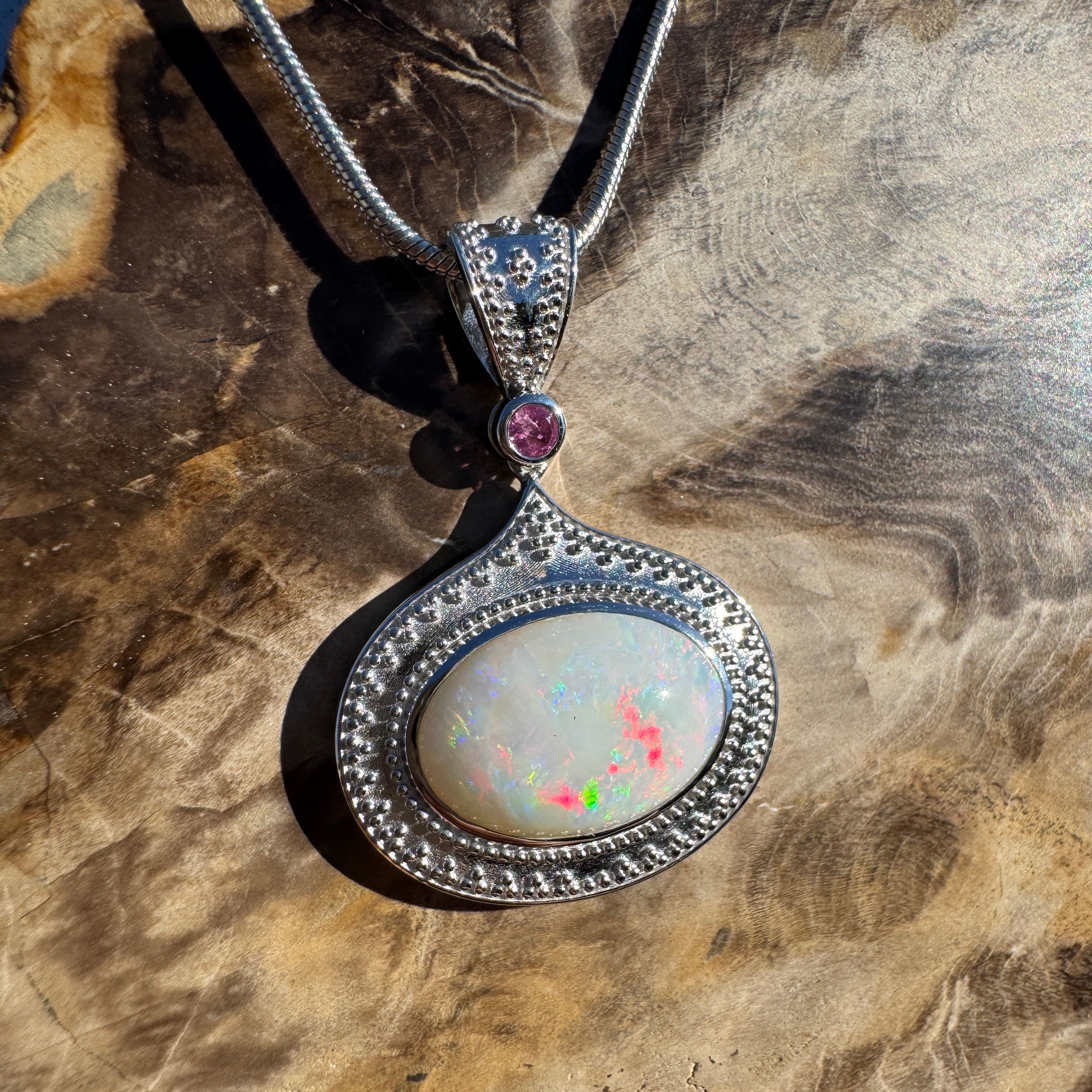 5.5ct Coober Pedy Opal Pendant Necklace ~ 'Kwinana Coast Glow' | 925 Sterling Silver | Solid Australian Opal
