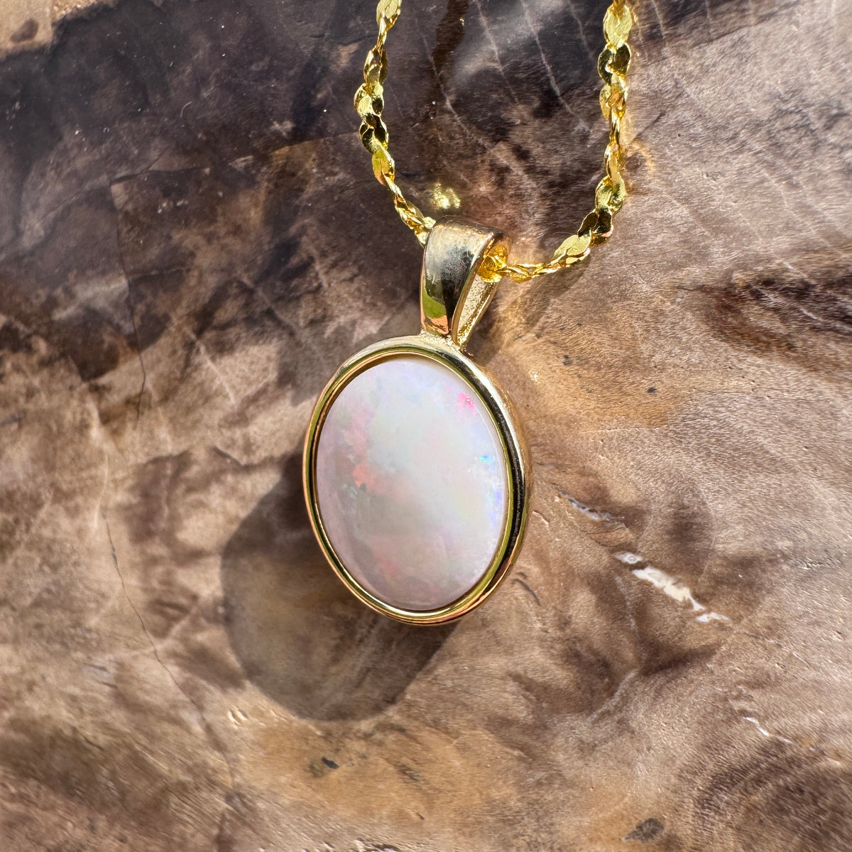 1.2ct Coober Pedy Opal Pendant Necklace ~ 'Gulgong Gold' | Yellow Gold Coated 925 Sterling Silver | Solid Australian Opal