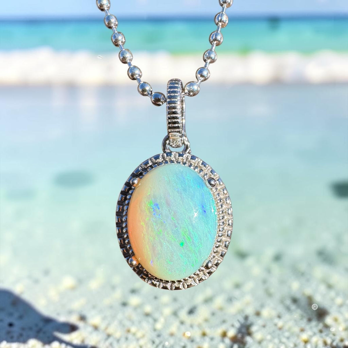2.4ct Coober Pedy Opal Pendant Necklace ~ 'Albany Ridge Blues' | 925 Sterling Silver | Solid Australian Opal