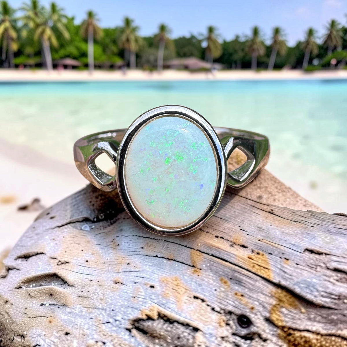 1.8ct Coober Pedy Opal Ring ~ 'Strahan Greens' | 925 Sterling Silver | Solid Australian Opal