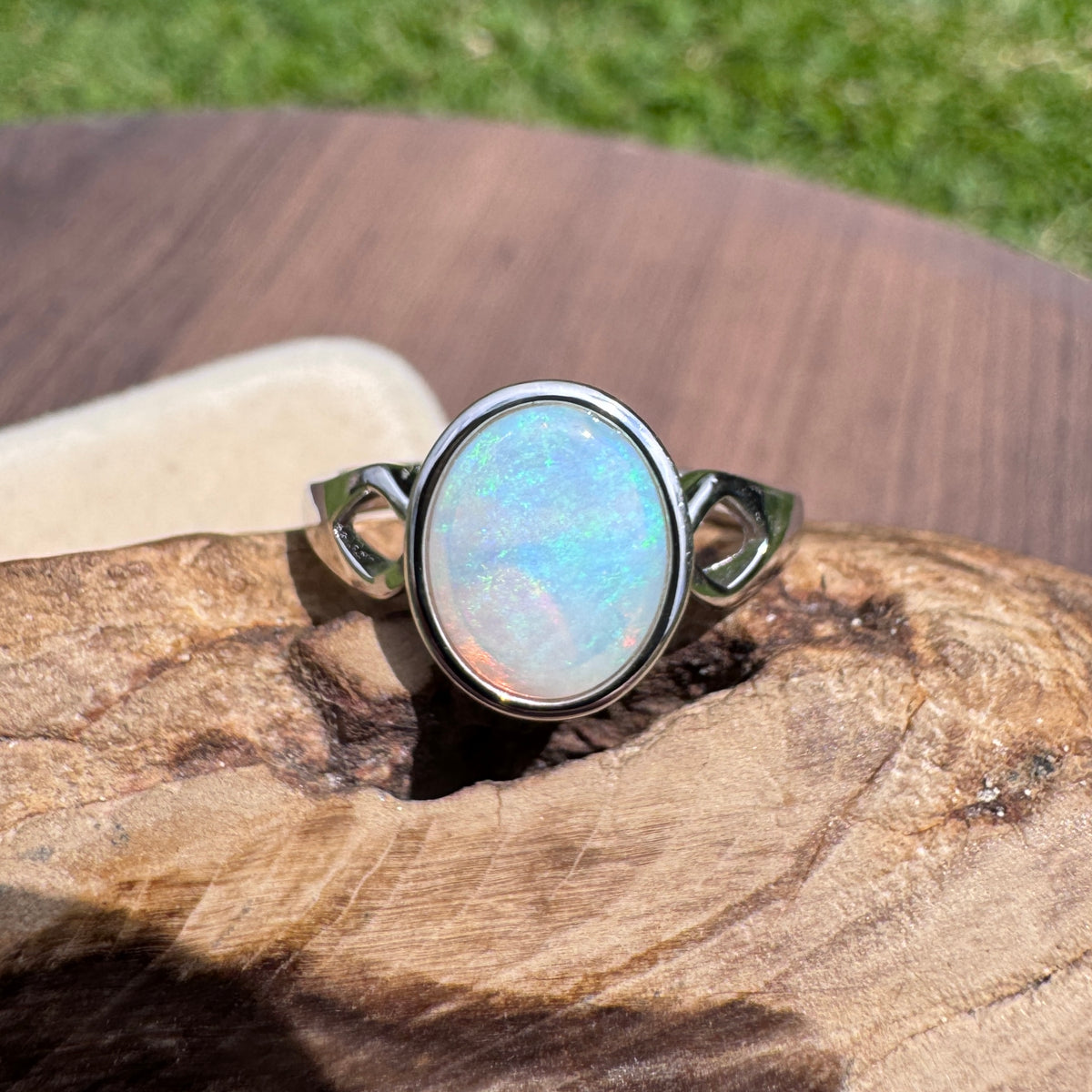 1.8ct Lightning Ridge Opal Ring ~ 'Shell Beach Blues' | 925 Sterling Silver | Solid Australian Opal