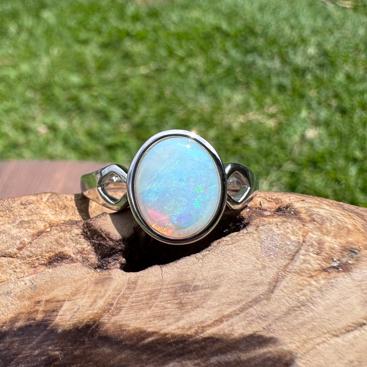 1.8ct Lightning Ridge Opal Ring ~ 'Shell Beach Blues' | 925 Sterling Silver | Solid Australian Opal