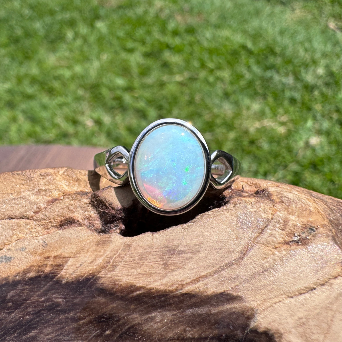 1.8ct Lightning Ridge Opal Ring ~ 'Shell Beach Blues' | 925 Sterling Silver | Solid Australian Opal