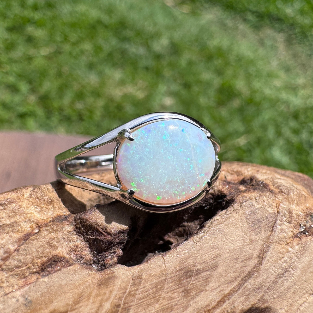 2ct Coober Pedy Opal Ring ~ 'Eungella Greens' | 925 Sterling Silver | Solid Australian Opal