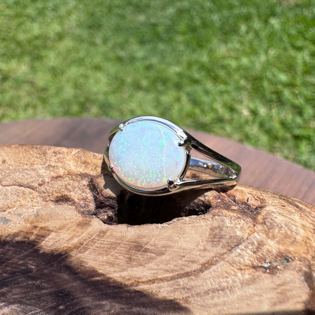 2ct Coober Pedy Opal Ring ~ 'Eungella Greens' | 925 Sterling Silver | Solid Australian Opal