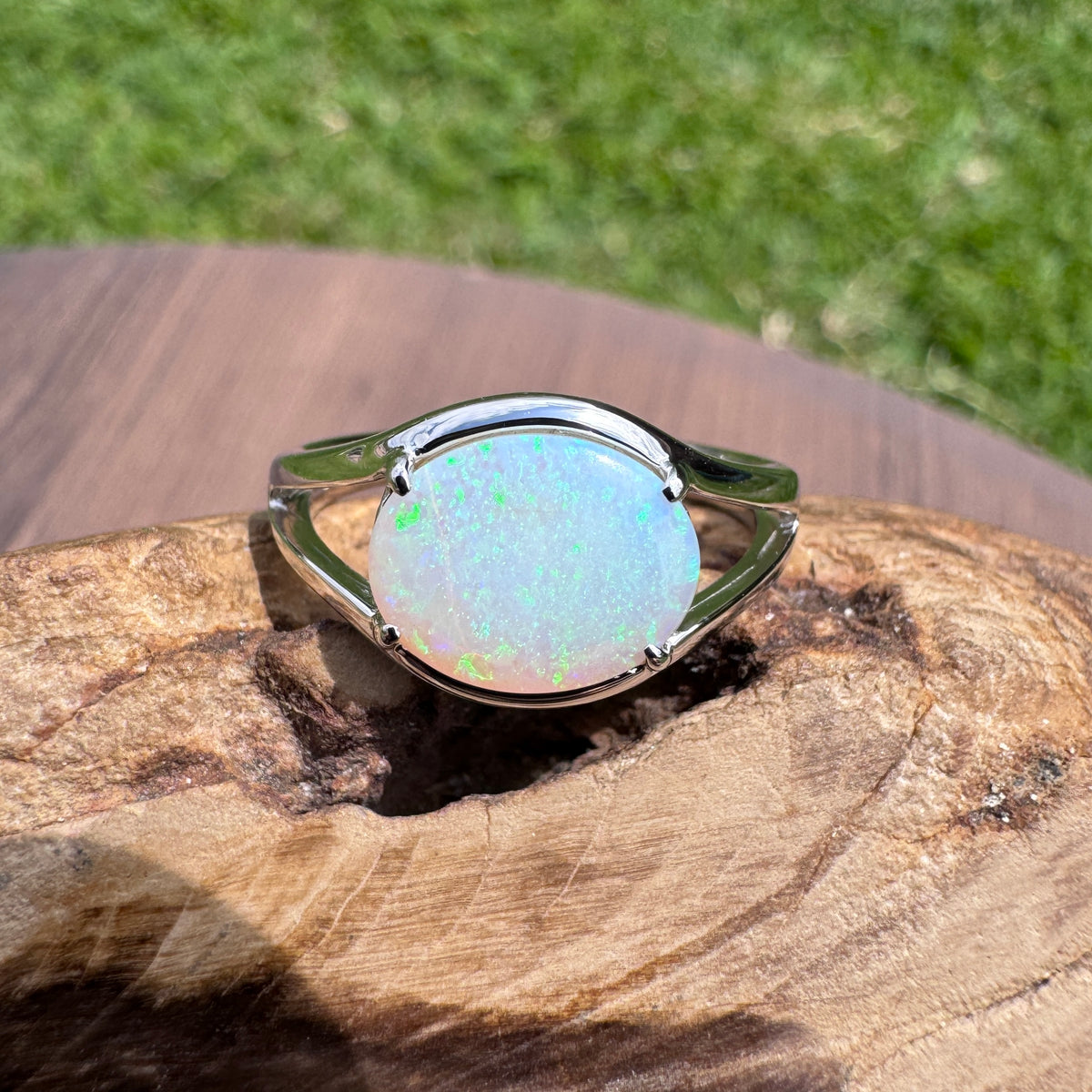 2ct Coober Pedy Opal Ring ~ 'Eungella Greens' | 925 Sterling Silver | Solid Australian Opal
