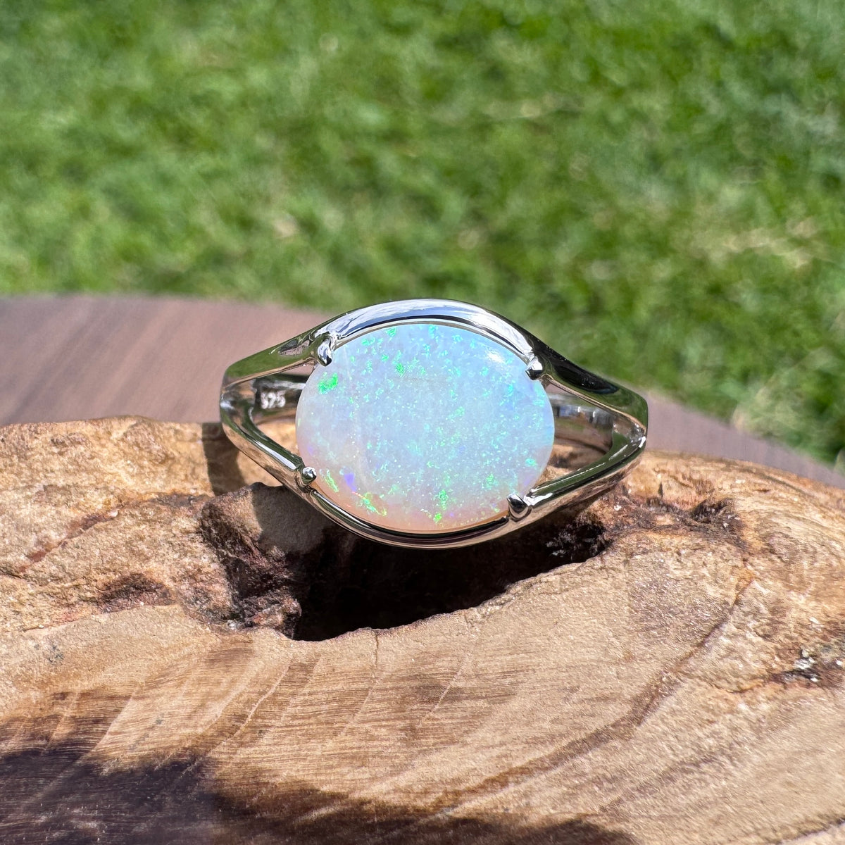 2ct Coober Pedy Opal Ring ~ 'Eungella Greens' | 925 Sterling Silver | Solid Australian Opal