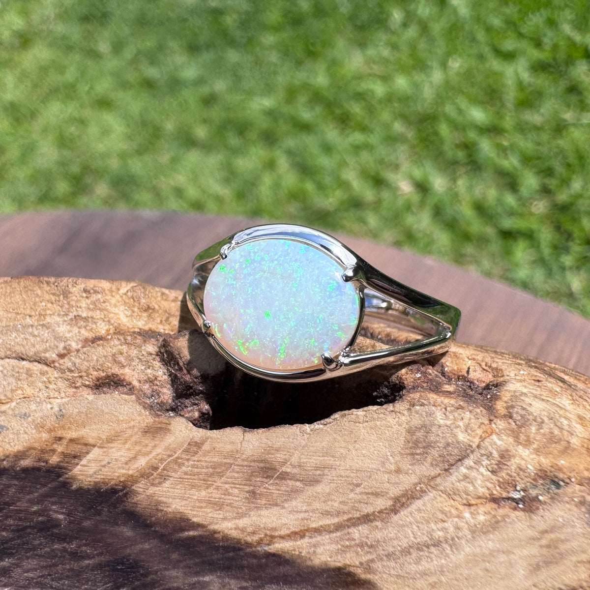 2ct Coober Pedy Opal Ring ~ 'Eungella Greens' | 925 Sterling Silver | Solid Australian Opal