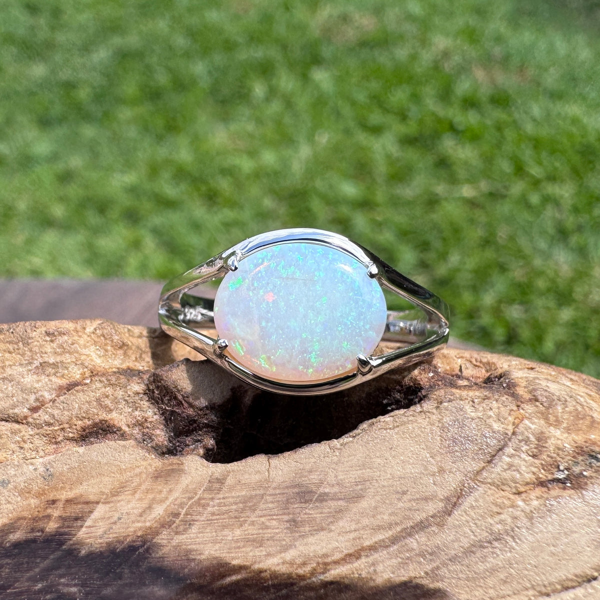 2ct Coober Pedy Opal Ring ~ 'Eungella Greens' | 925 Sterling Silver | Solid Australian Opal