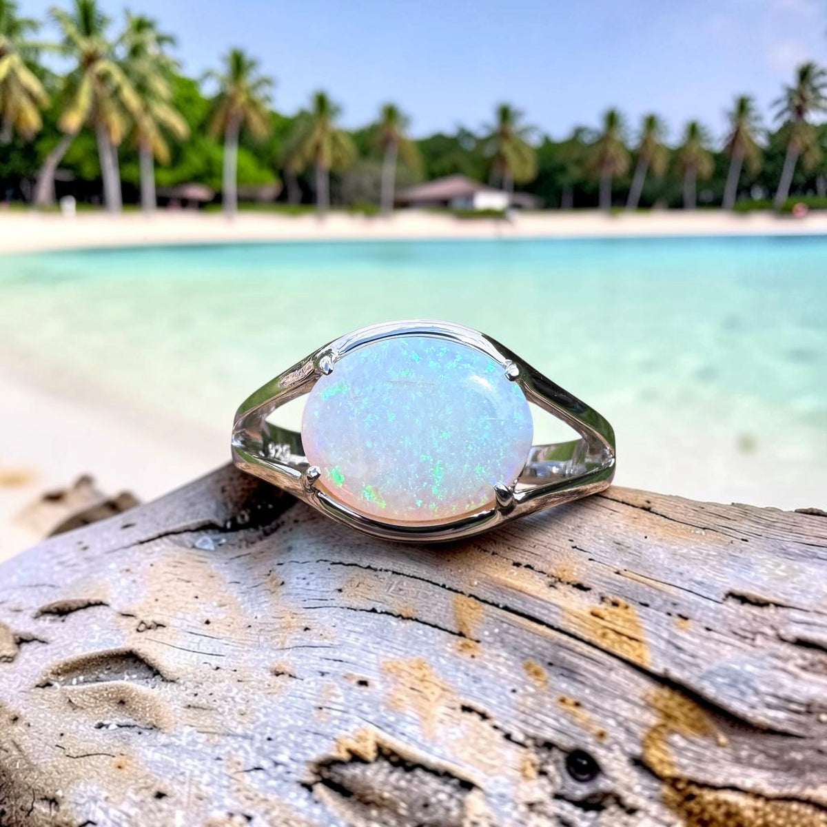 2ct Coober Pedy Opal Ring ~ 'Eungella Greens' | 925 Sterling Silver | Solid Australian Opal