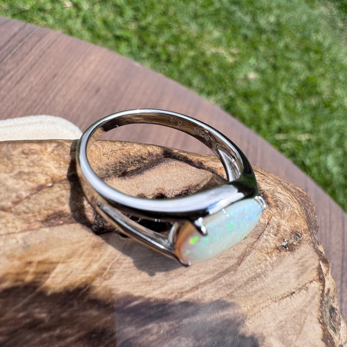 2ct Coober Pedy Opal Ring ~ 'Eungella Greens' | 925 Sterling Silver | Solid Australian Opal