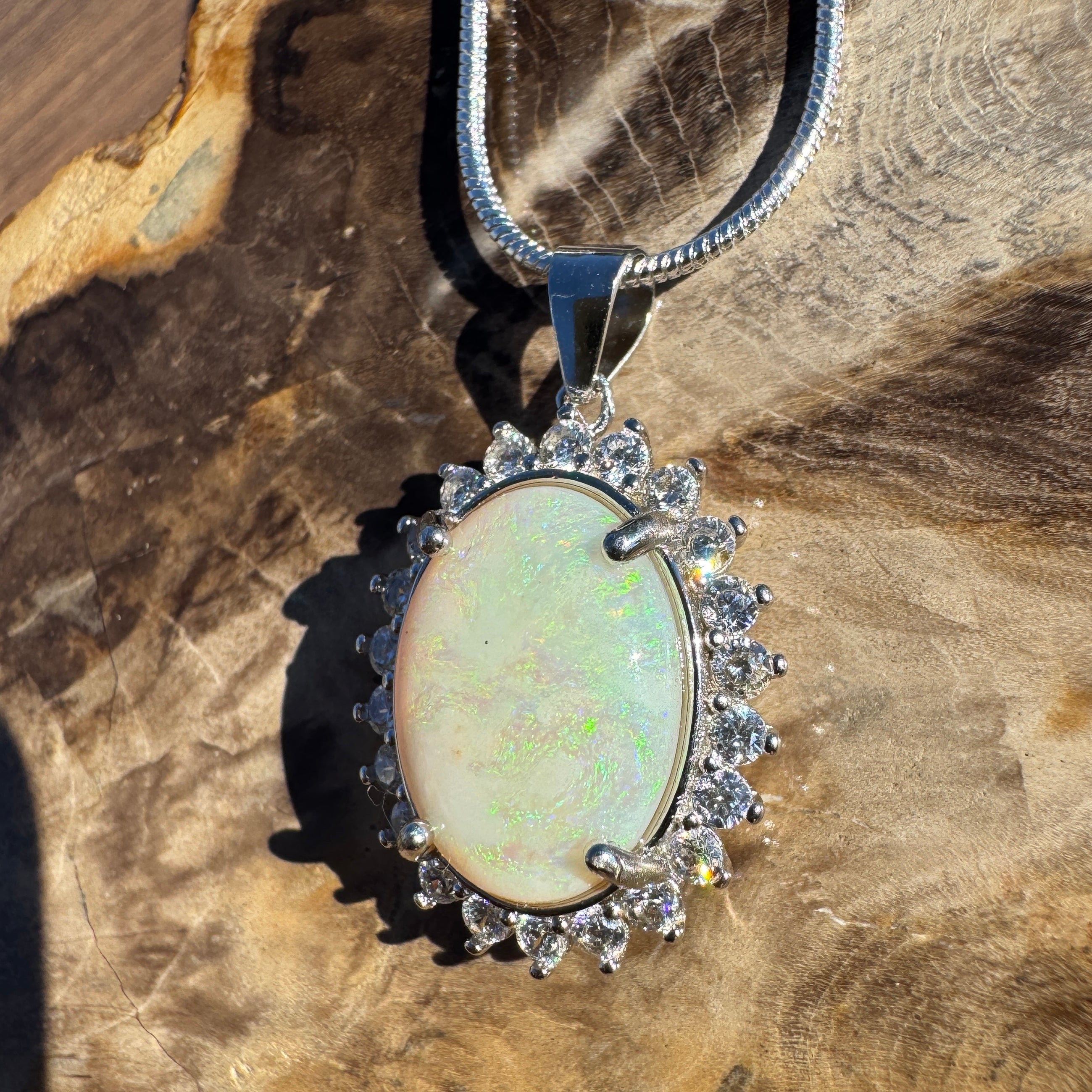 3.6ct Coober Pedy Opal Pendant Necklace ~ 'Wellington Dam Glow' | 925 Sterling Silver | Solid Australian Opal