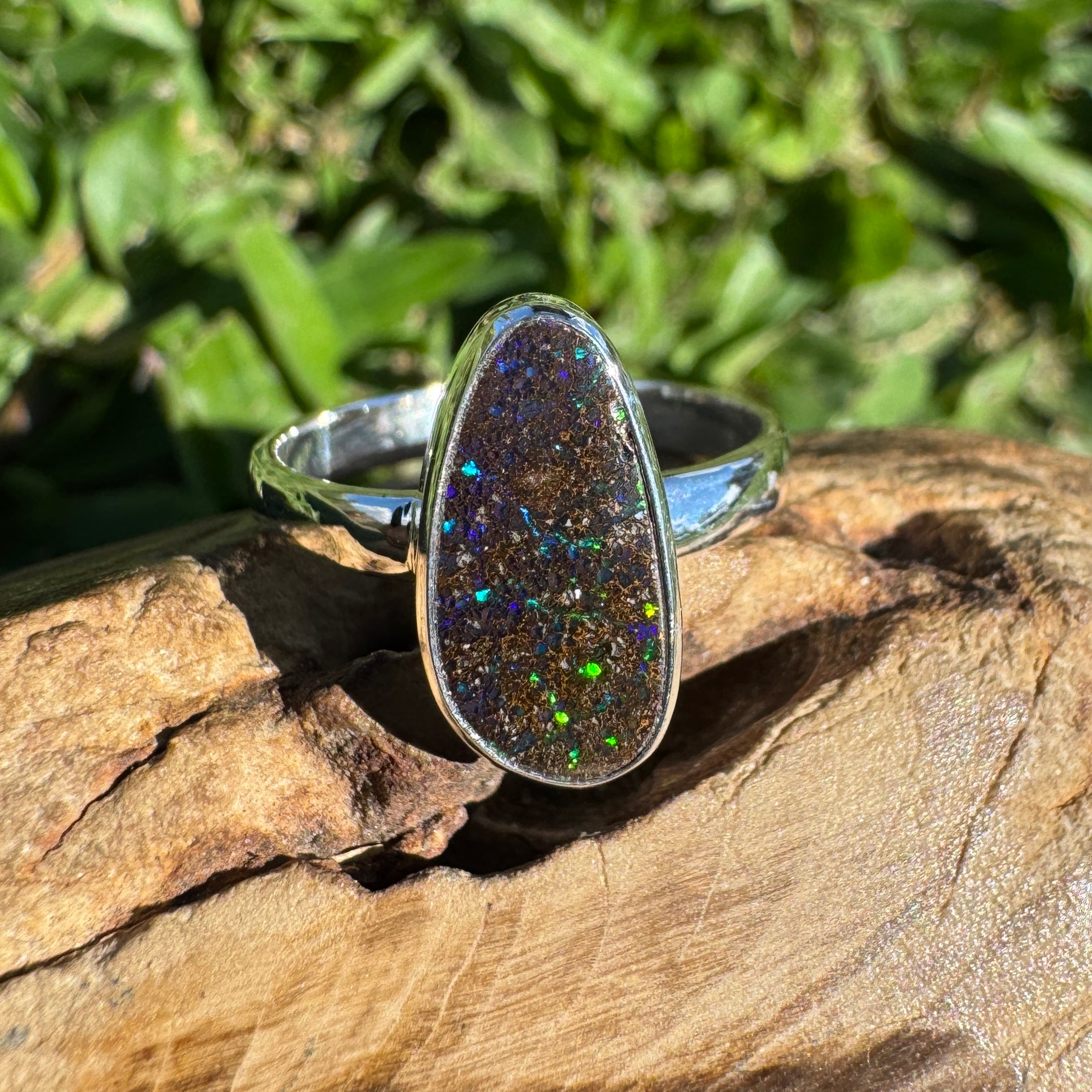 7ct Queensland Boulder Opal Ring ~ 'Flinders Spectrum' | 925 Sterling Silver | Solid Australian Opal