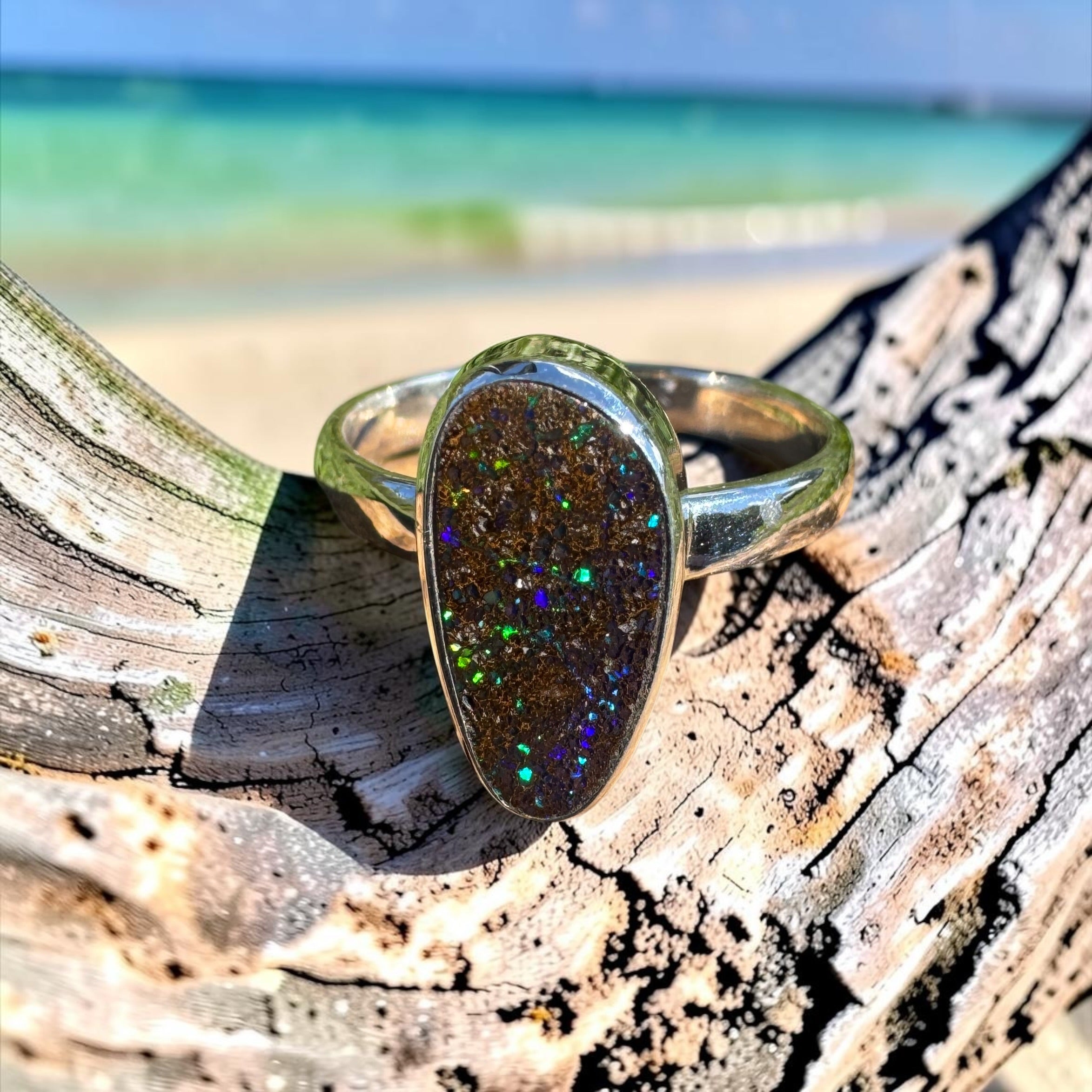 7ct Queensland Boulder Opal Ring ~ 'Flinders Spectrum' | 925 Sterling Silver | Solid Australian Opal