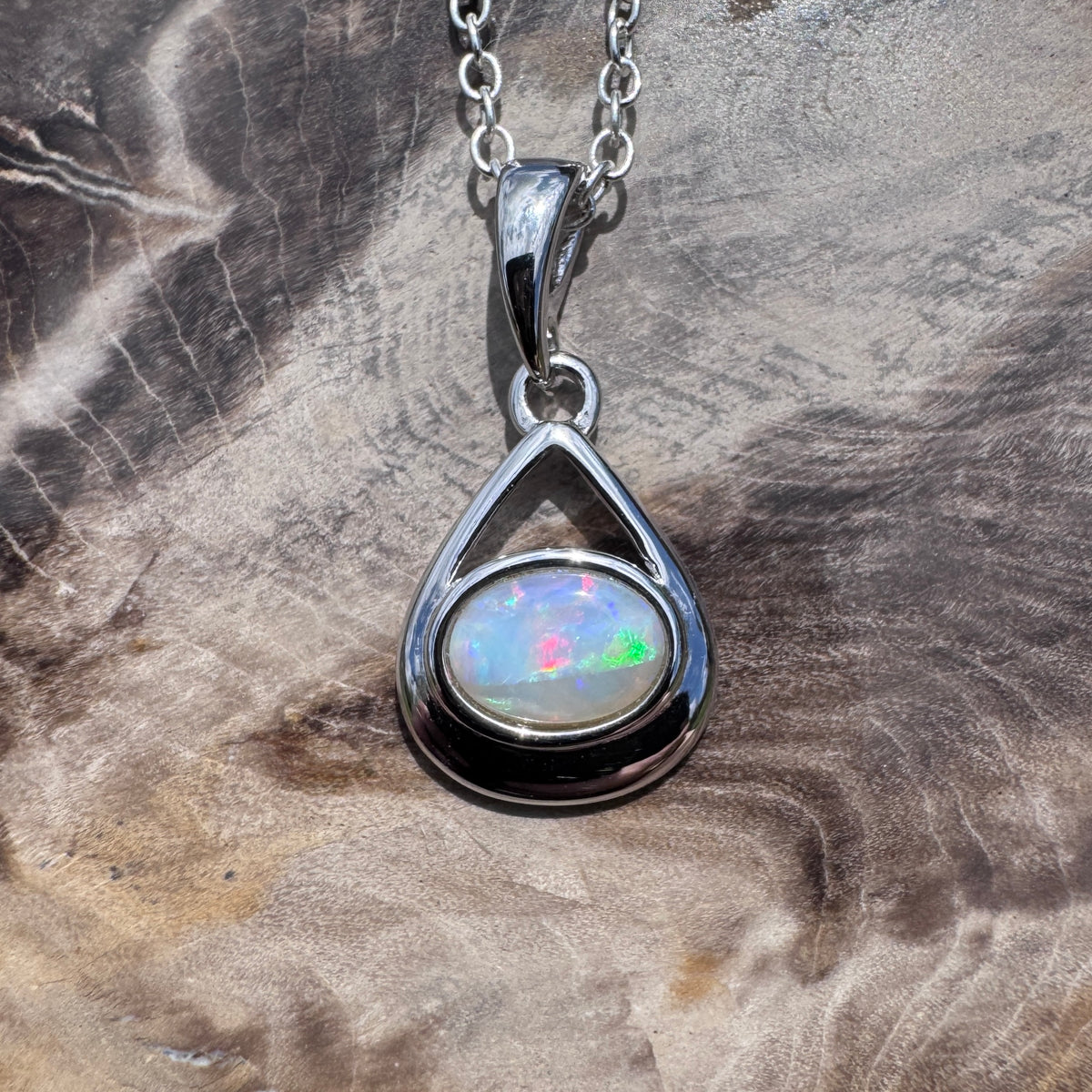 0.7ct Coober Pedy Opal Pendant Necklace ~ 'Wilpena Glow' | 925 Sterling Silver | Solid Australian Opal