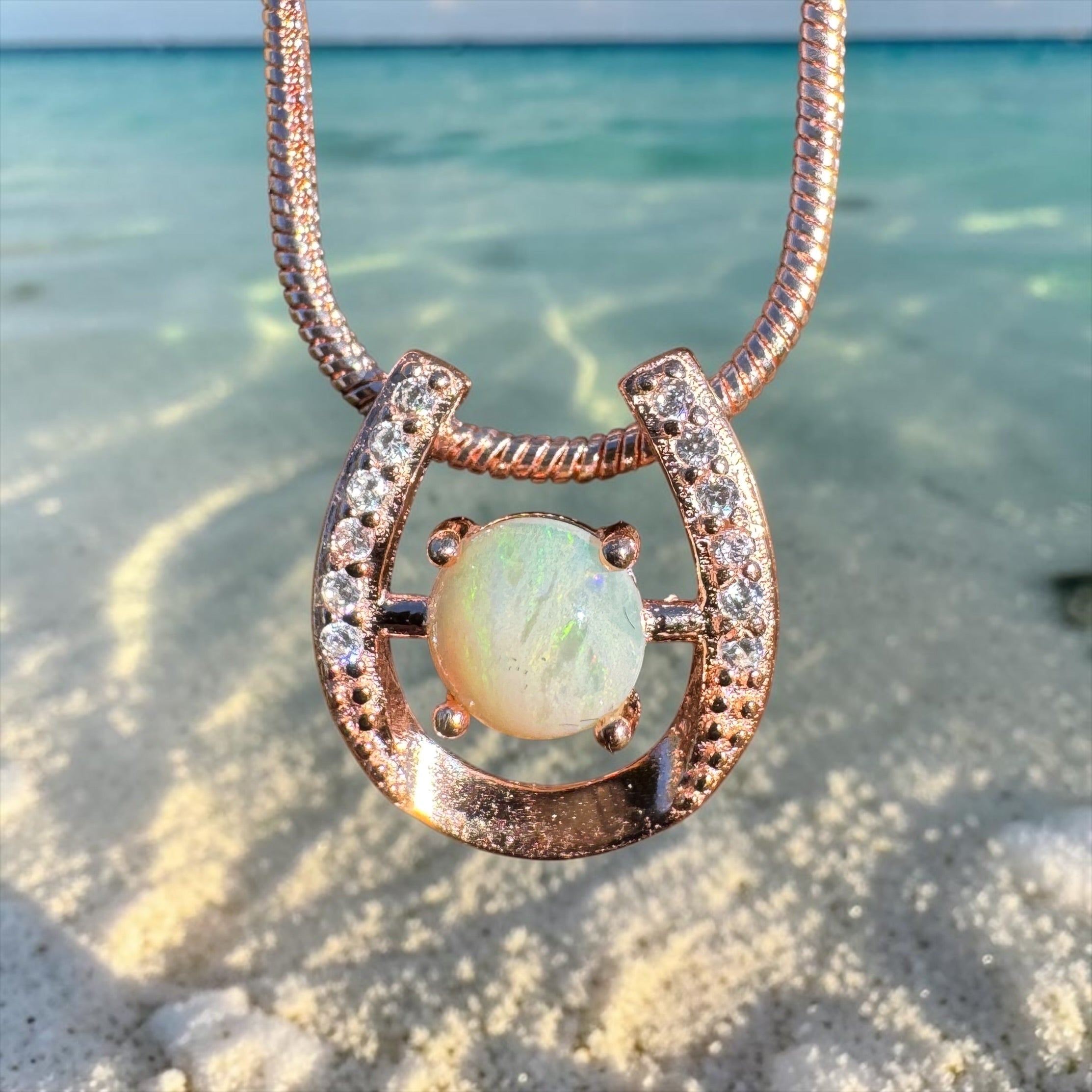1.1ct Coober Pedy Opal Pendant Necklace ~ 'Kanku Green' | Rose Gold Coated 925 Silver | Solid Australian Opal