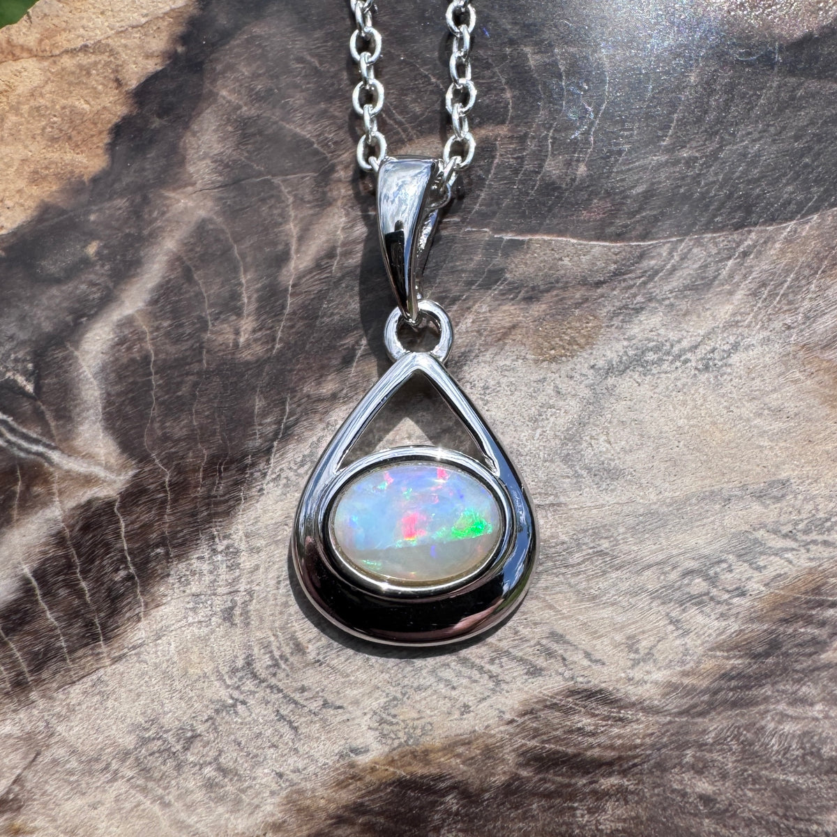 0.7ct Coober Pedy Opal Pendant Necklace ~ 'Wilpena Glow' | 925 Sterling Silver | Solid Australian Opal