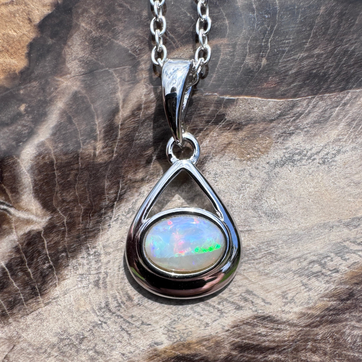 0.7ct Coober Pedy Opal Pendant Necklace ~ 'Wilpena Glow' | 925 Sterling Silver | Solid Australian Opal