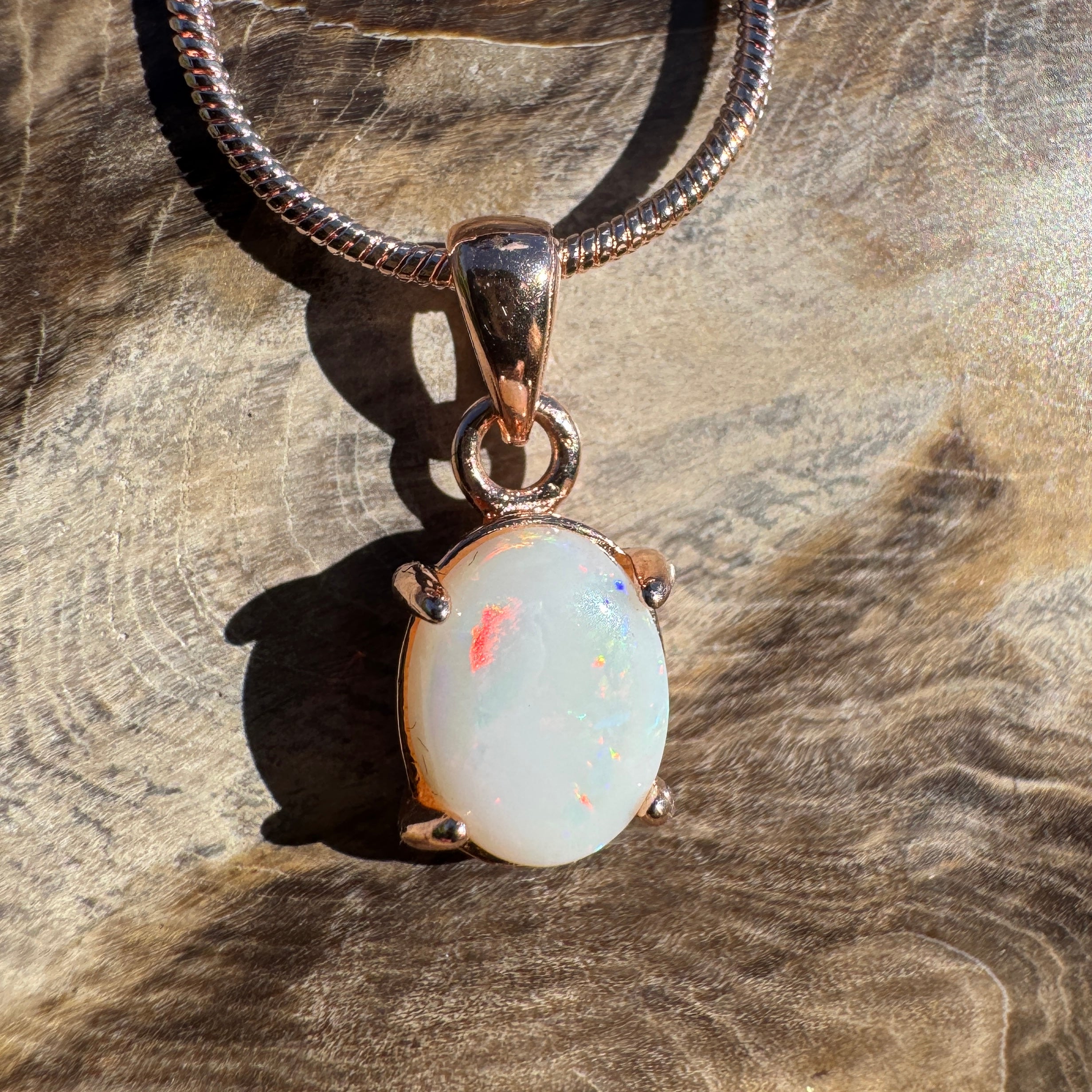 1.1ct Coober Pedy Opal Pendant Necklace ~ 'Breakaways Blush' | Rose Gold Coated 925 Silver | Solid Australian Opal