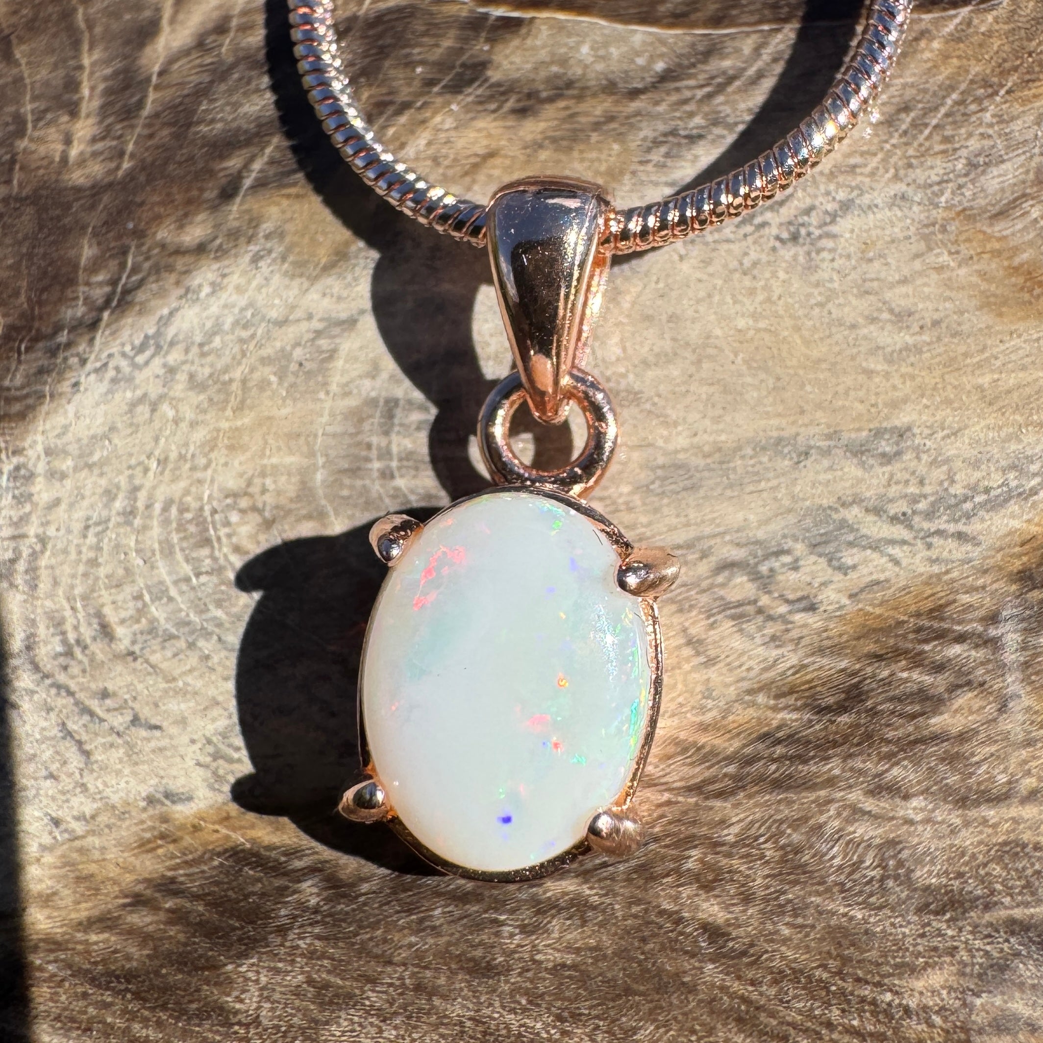 1.1ct Coober Pedy Opal Pendant Necklace ~ 'Breakaways Blush' | Rose Gold Coated 925 Silver | Solid Australian Opal