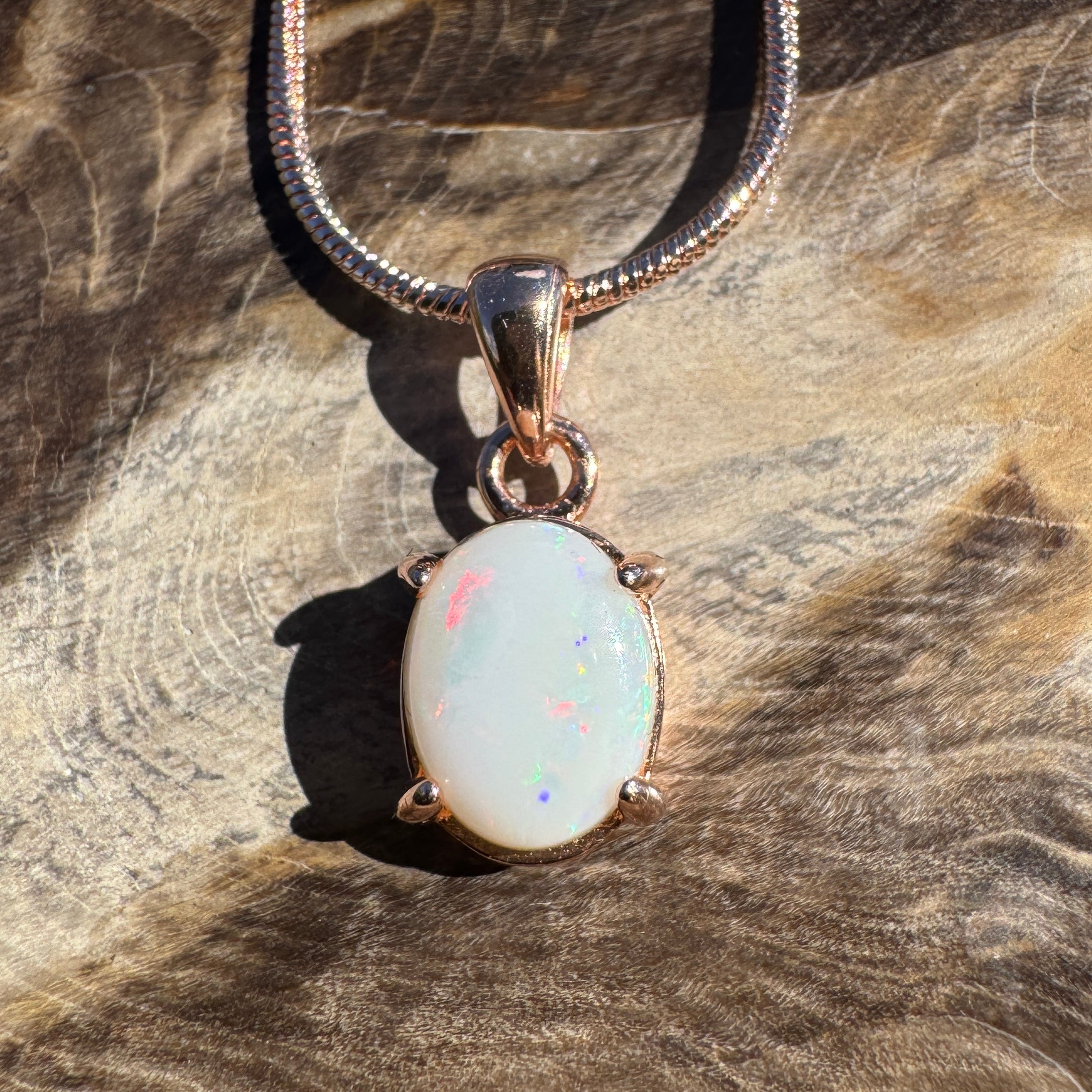 1.1ct Coober Pedy Opal Pendant Necklace ~ 'Breakaways Blush' | Rose Gold Coated 925 Silver | Solid Australian Opal