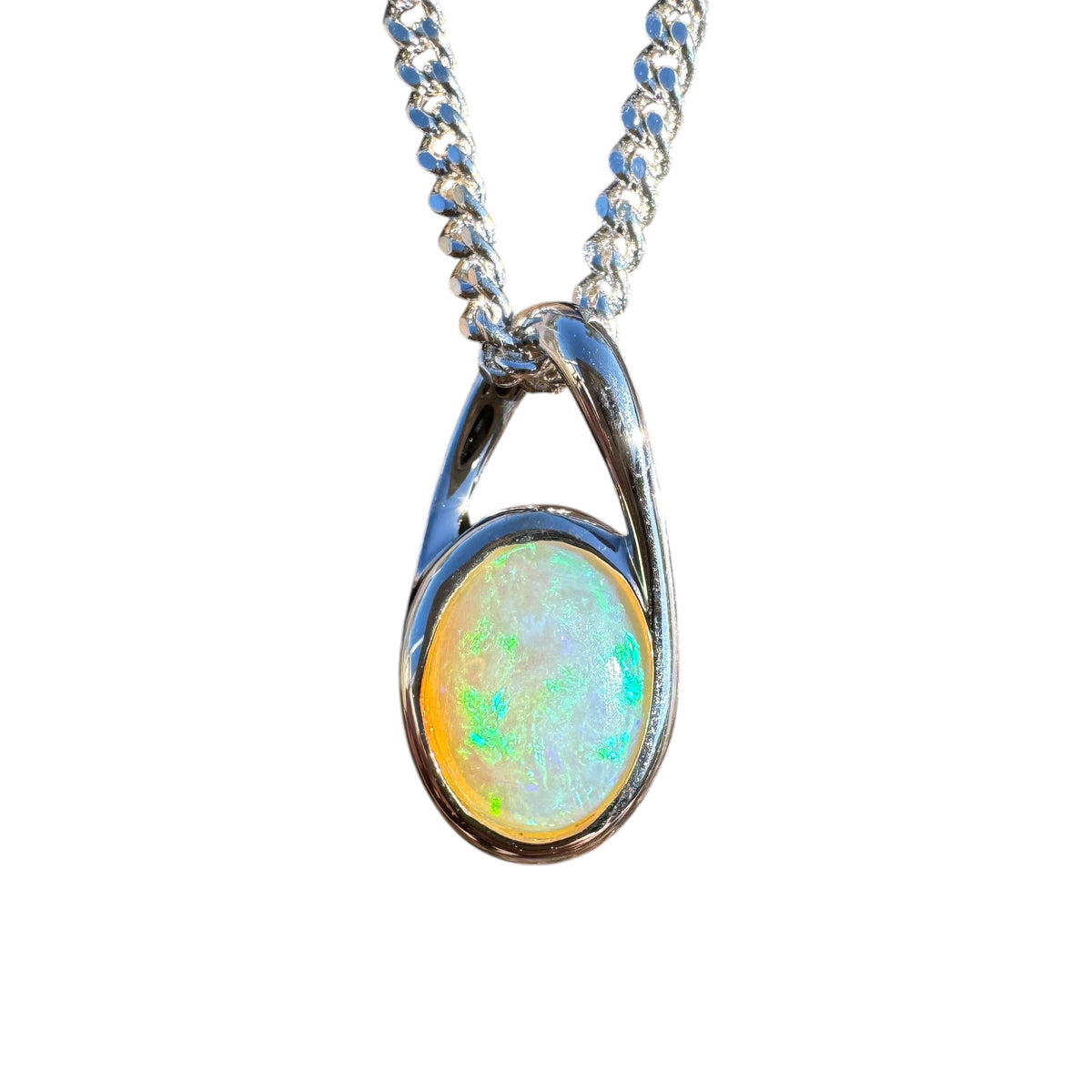 0.9ct Coober Pedy Crystal Opal Pendant Necklace ~ 'Geographe Bay Blues' | 925 Sterling Silver | Solid Australian Opal
