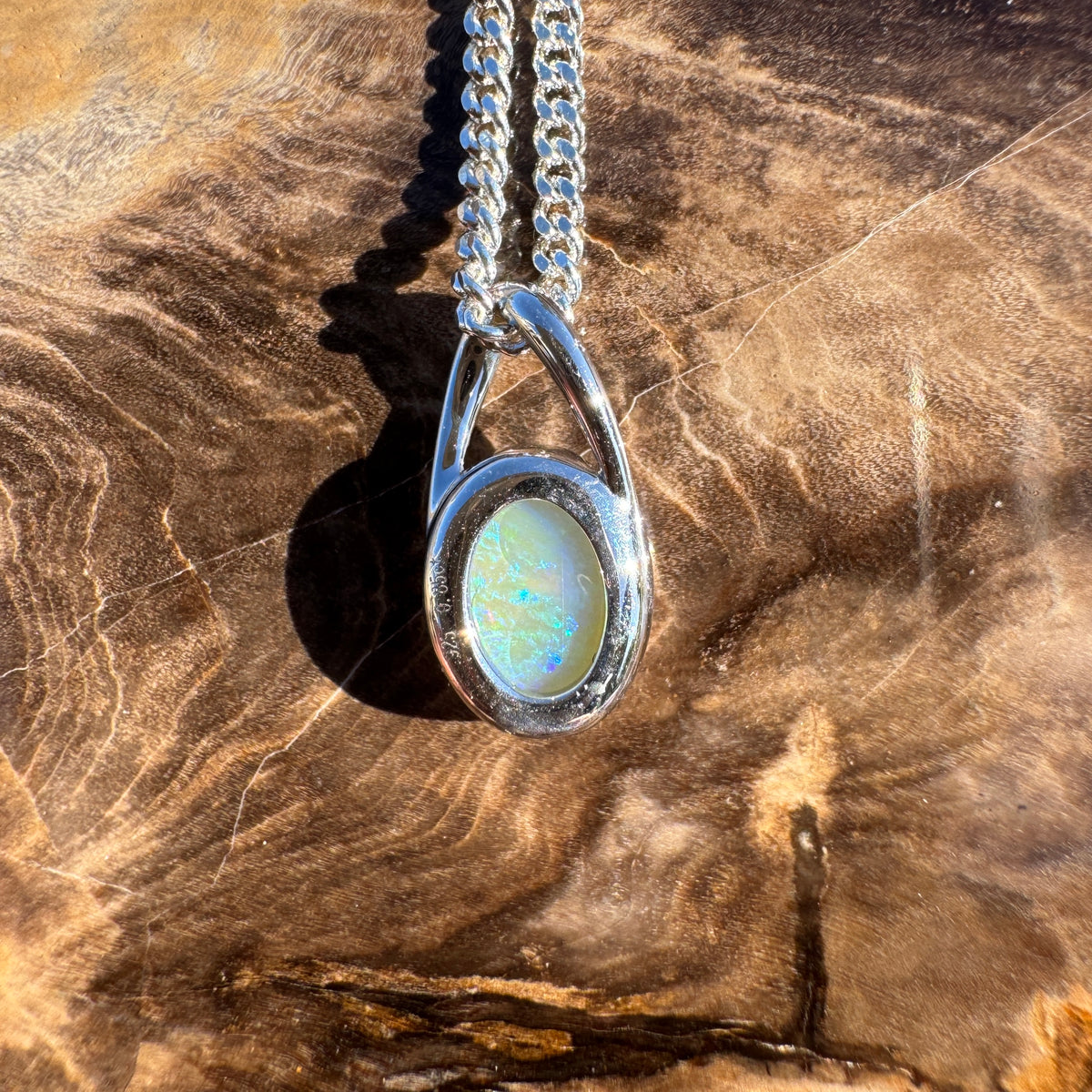 0.9ct Coober Pedy Crystal Opal Pendant Necklace ~ 'Geographe Bay Blues' | 925 Sterling Silver | Solid Australian Opal