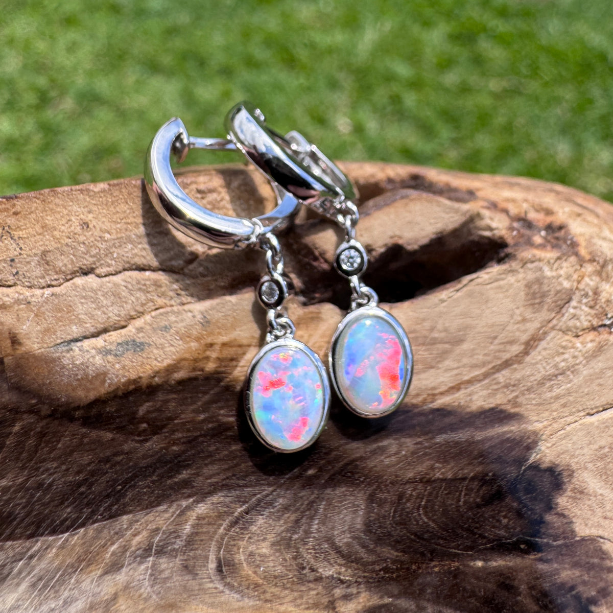 1.4ct Coober Pedy Opal Huggie Earrings ~ 'Kiama Drops' | 925 Sterling Silver | Solid Australian Opal