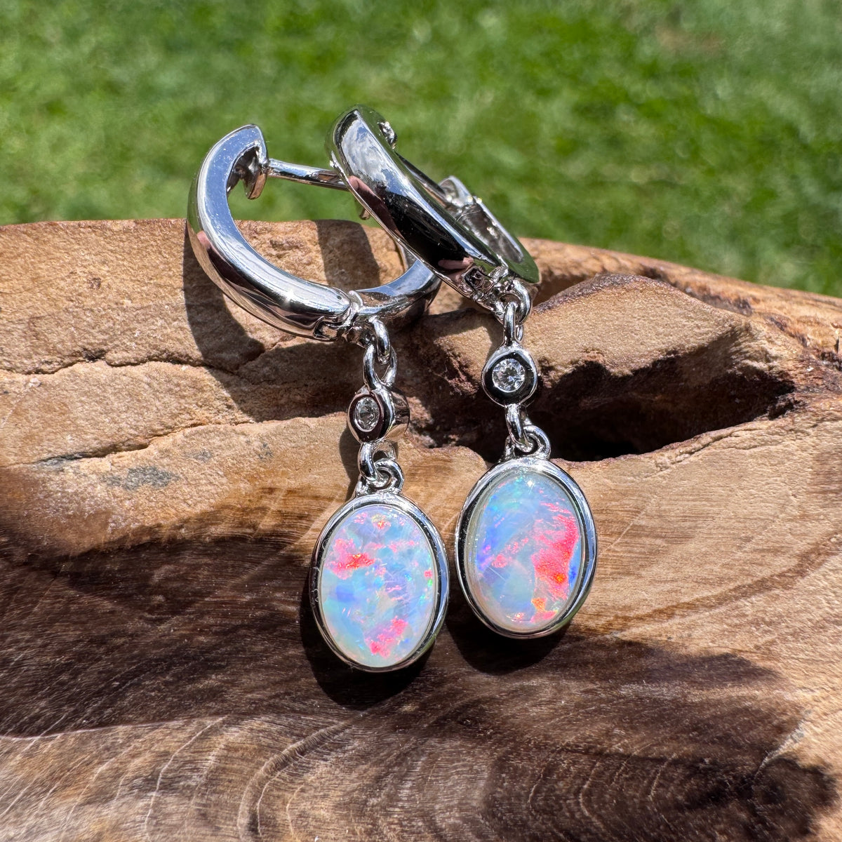 1.4ct Coober Pedy Opal Huggie Earrings ~ 'Kiama Drops' | 925 Sterling Silver | Solid Australian Opal