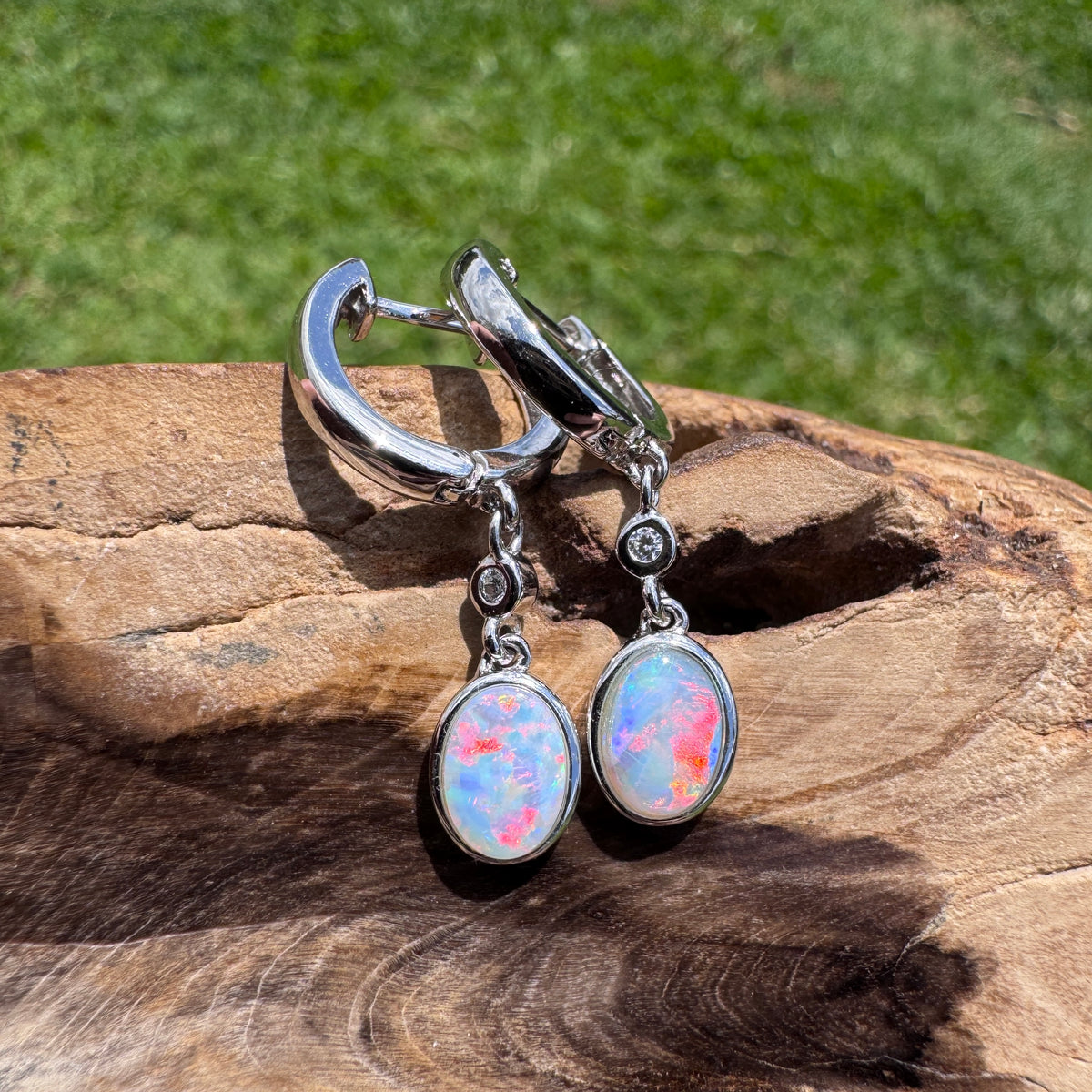 1.4ct Coober Pedy Opal Huggie Earrings ~ 'Kiama Drops' | 925 Sterling Silver | Solid Australian Opal