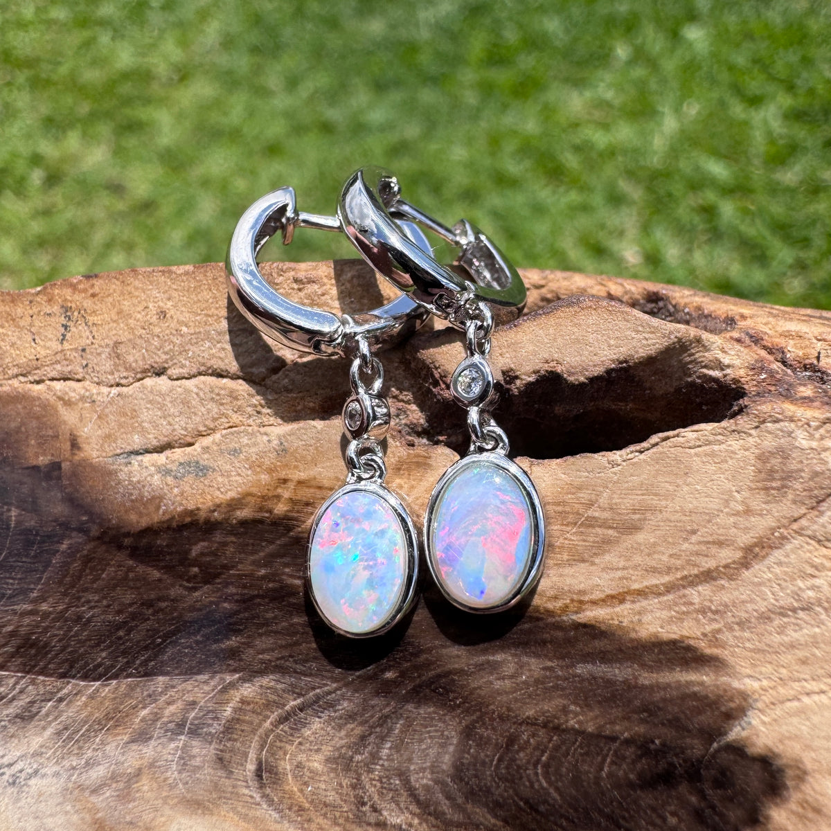 1.4ct Coober Pedy Opal Huggie Earrings ~ 'Kiama Drops' | 925 Sterling Silver | Solid Australian Opal