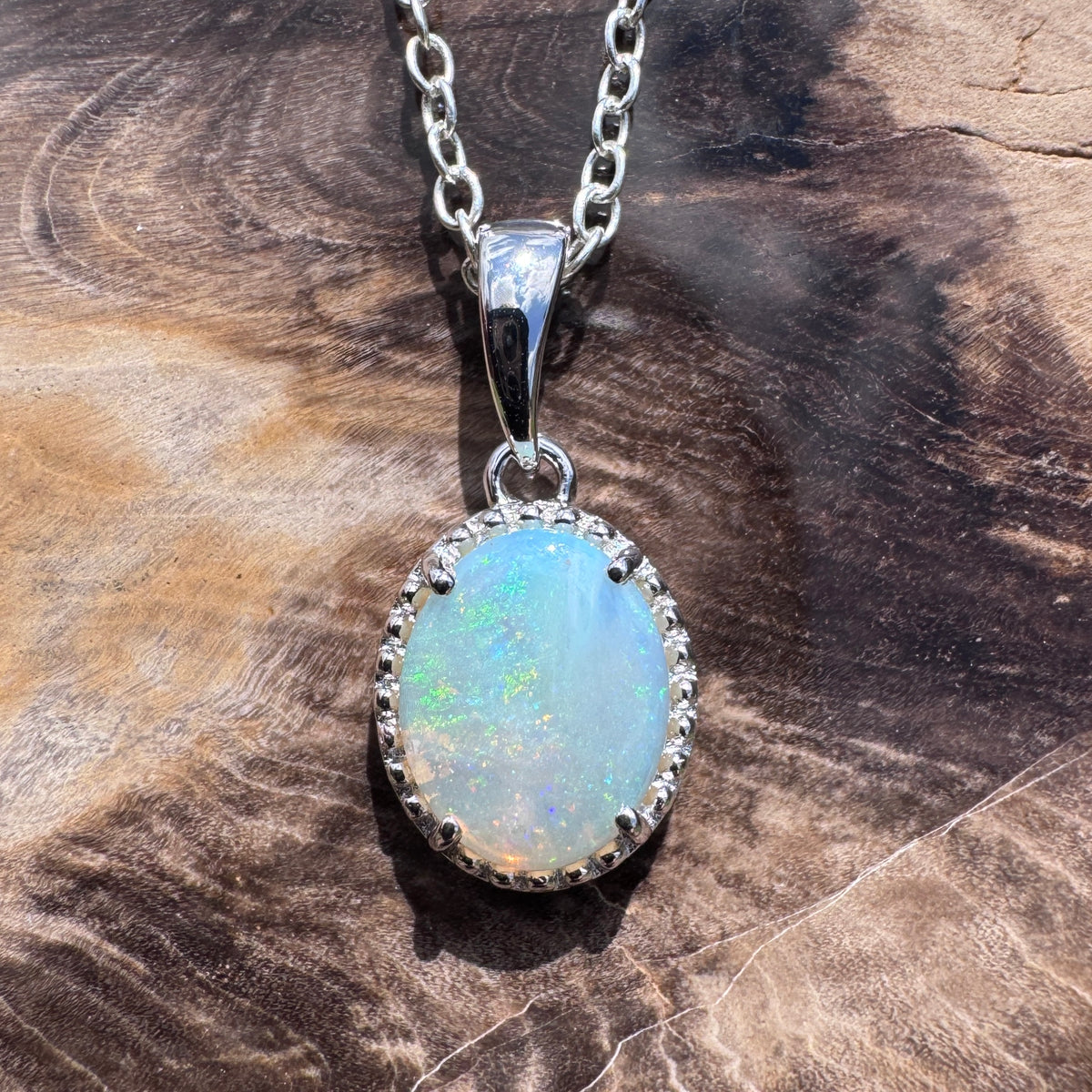 1ct Coober Pedy Opal Pendant Necklace ~ 'Victor Harbor Lace' | 925 Sterling Silver | Solid Australian Opal