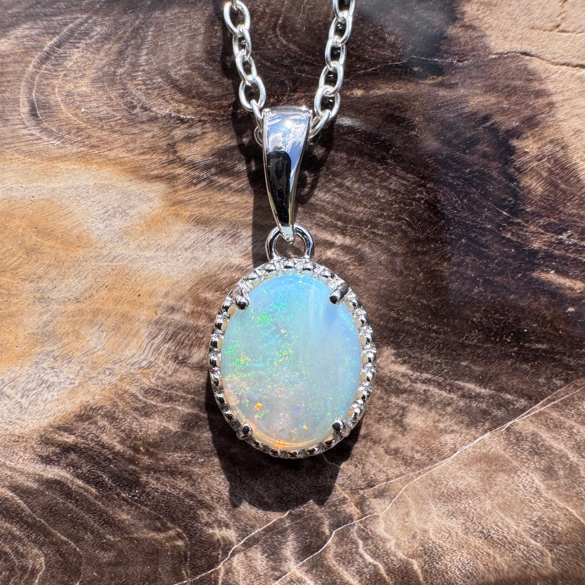 1ct Coober Pedy Opal Pendant Necklace ~ 'Victor Harbor Lace' | 925 Sterling Silver | Solid Australian Opal