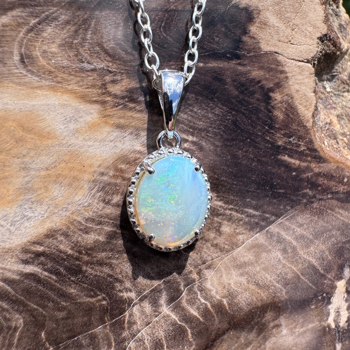 1ct Coober Pedy Opal Pendant Necklace ~ 'Victor Harbor Lace' | 925 Sterling Silver | Solid Australian Opal