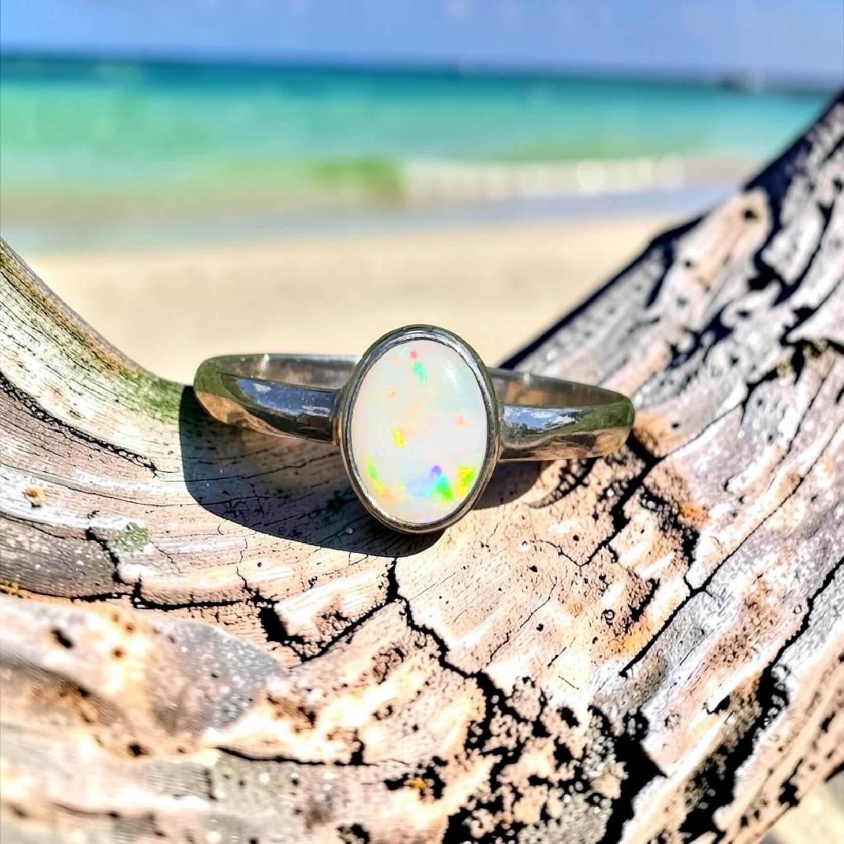 0.6ct Lightning Ridge Opal Ring ~ 'Lightning Flash' | 925 Sterling Silver | Solid Australian Opal