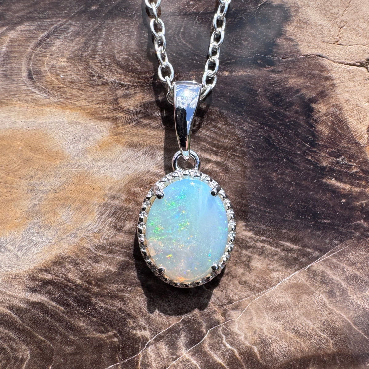 1ct Coober Pedy Opal Pendant Necklace ~ 'Victor Harbor Lace' | 925 Sterling Silver | Solid Australian Opal