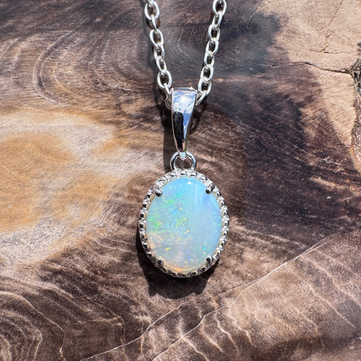 1ct Coober Pedy Opal Pendant Necklace ~ 'Victor Harbor Lace' | 925 Sterling Silver | Solid Australian Opal