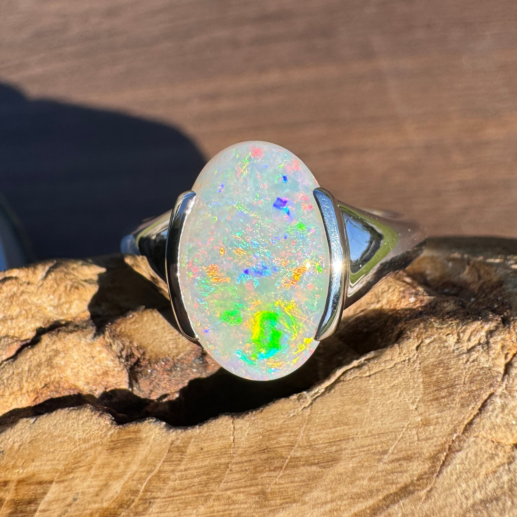 2.8ct Coober Pedy Opal Ring ~ 'Barossa Spectrum' | 925 Sterling Silver | Solid Australian Opal