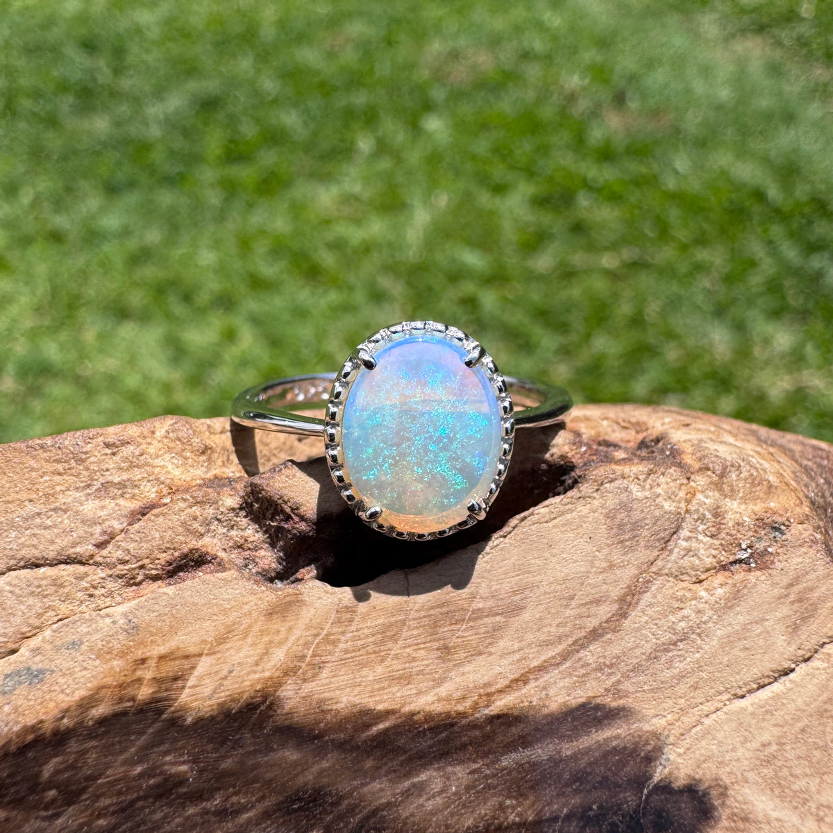 1.5ct Coober Pedy Opal Ring ~ 'Lake Mungo Glow' | 925 Sterling Silver | Solid Australian Opal