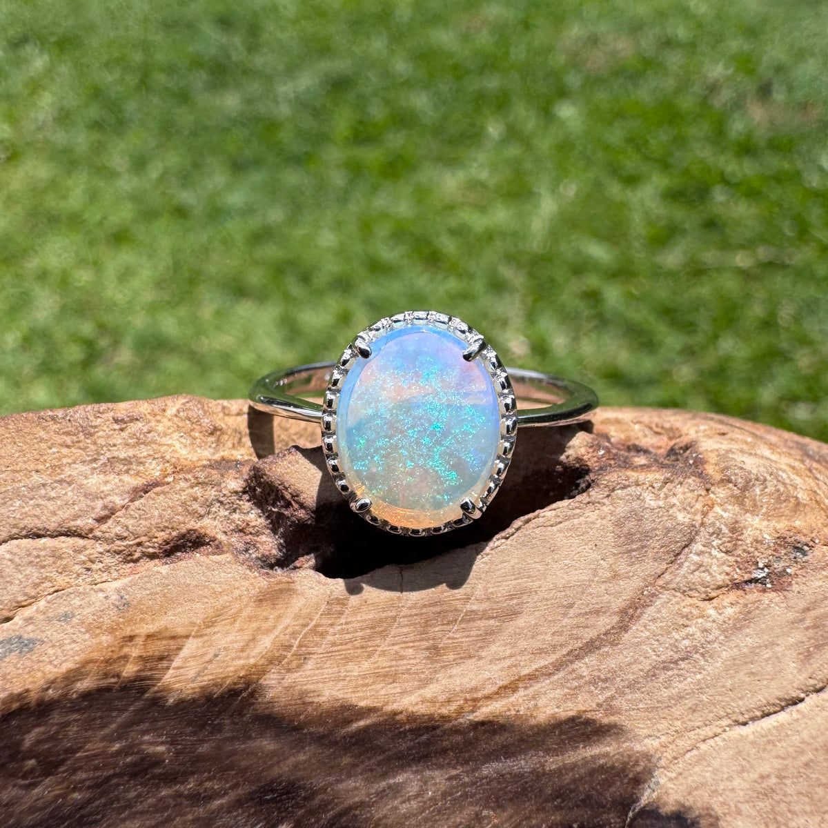 1.5ct Coober Pedy Opal Ring ~ 'Lake Mungo Glow' | 925 Sterling Silver | Solid Australian Opal