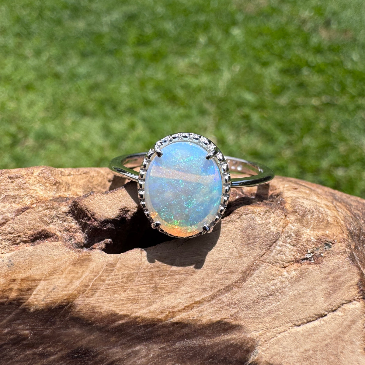 1.5ct Coober Pedy Opal Ring ~ 'Lake Mungo Glow' | 925 Sterling Silver | Solid Australian Opal